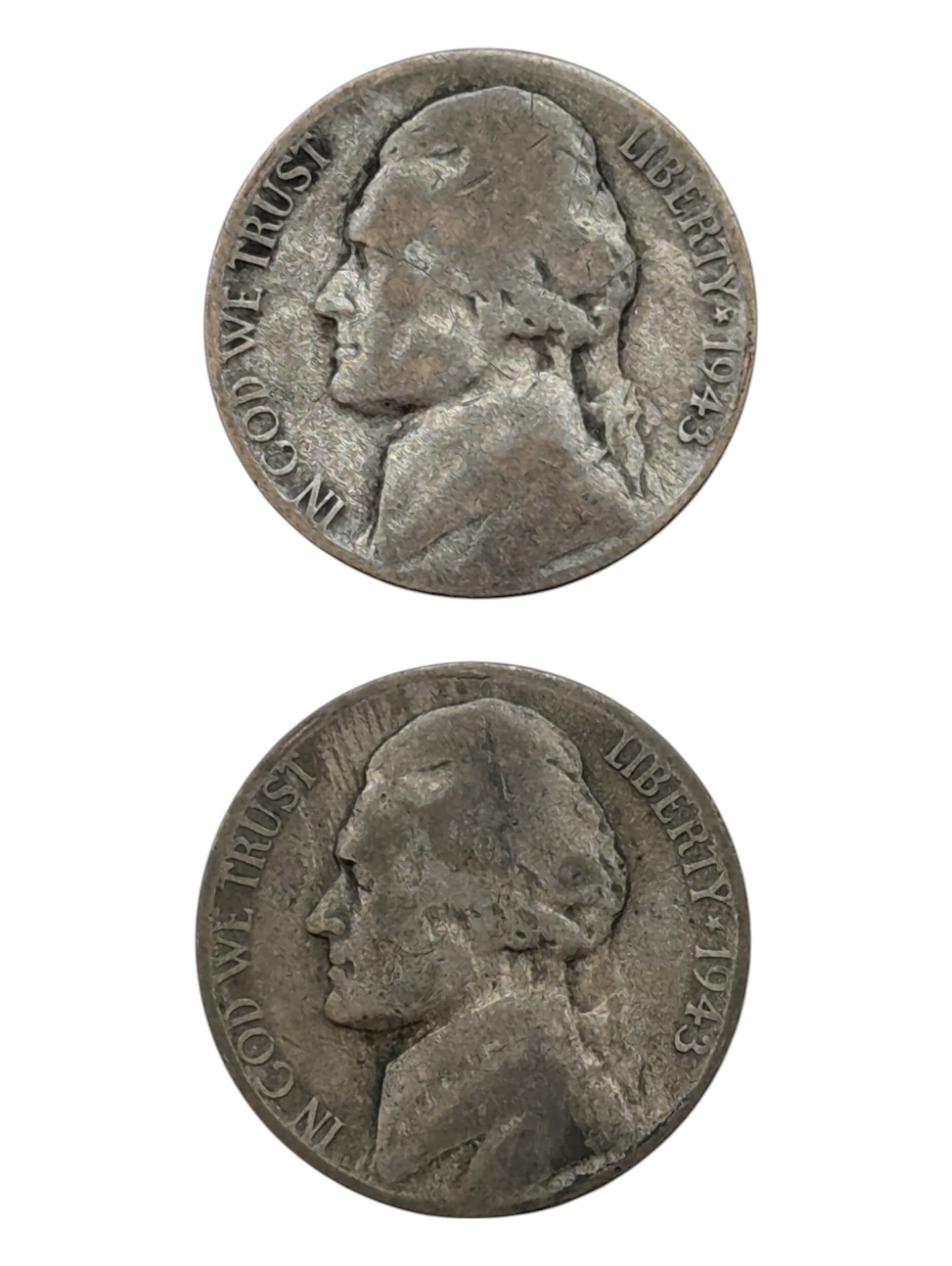 Lot of 2 - 1943-S Silver War Nickels: 35% Silver