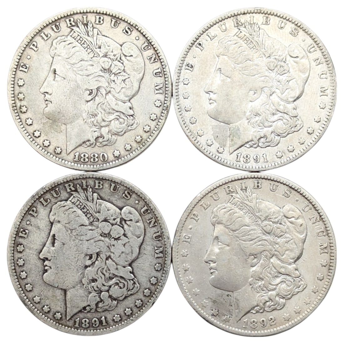 Lot of 4 Morgan Silver Dollars - 1880-1892: Silver