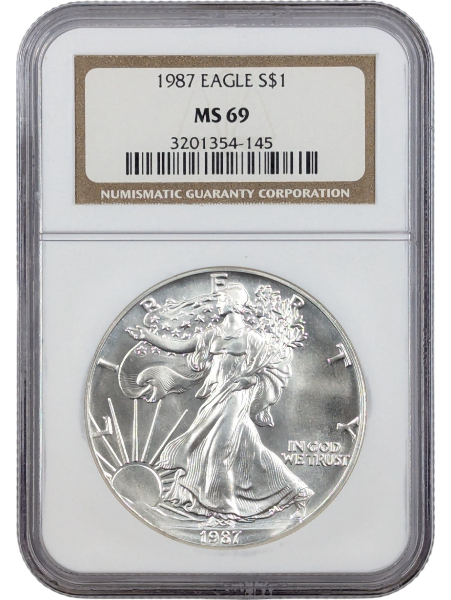 NGC 1987 MS69 American Silver Eagle Dollar (1 of 2)