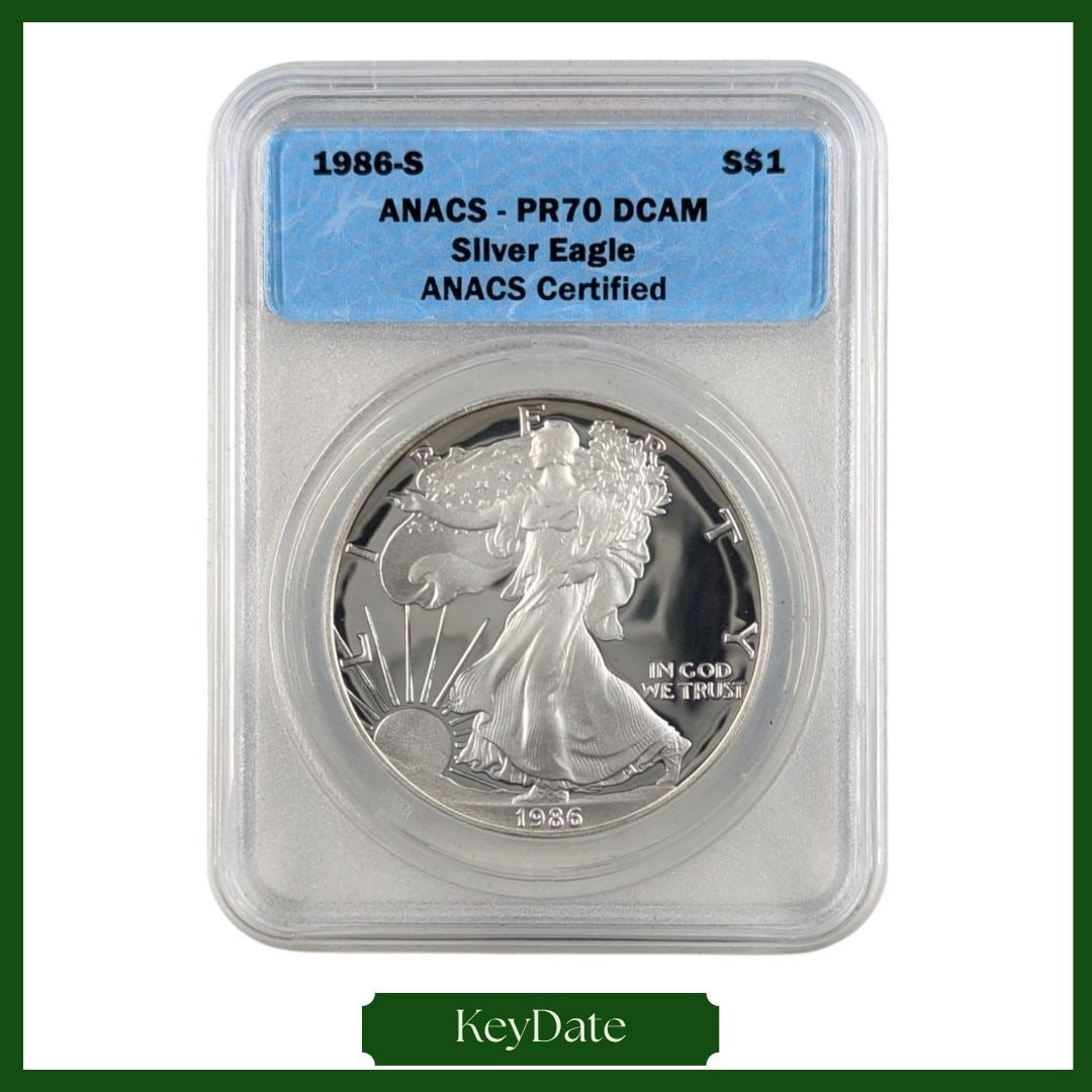 FEATURE ANACS 1986-S PR70 DCAM American Silver Eagle Dollar - KEY DATE (1 of 3)