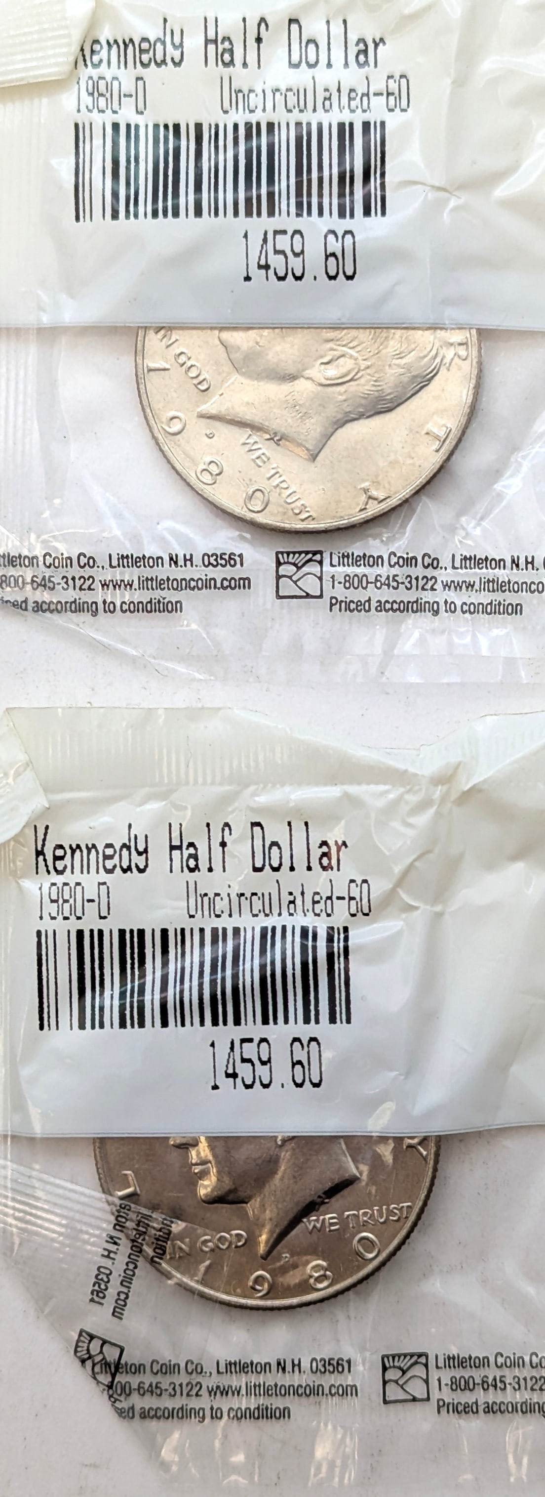 Lot of 2 - 1980-D John F Kennedy Half Dollars - Uncirculated: Coin