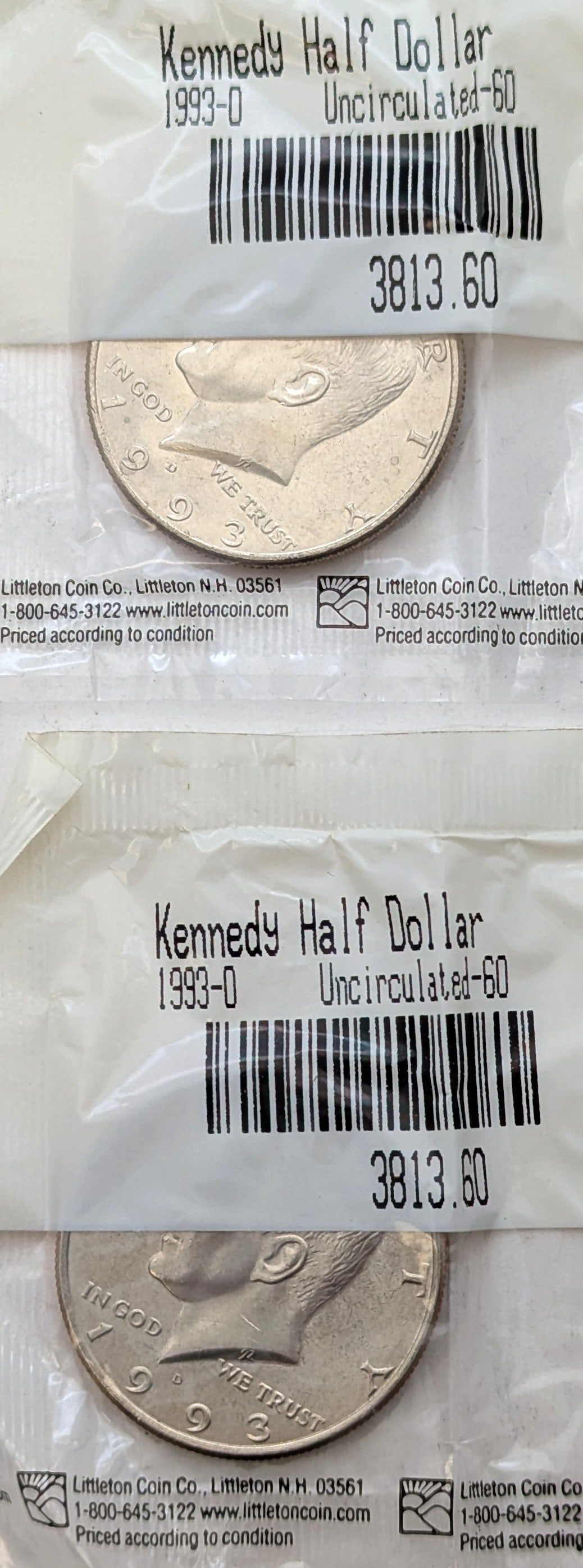 Lot of 2 - 1993-D John F Kennedy Half Dollars - Uncirculated: Coin