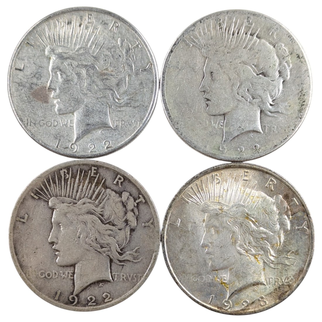 Lot of 4 Silver Peace Dollars - 1922-1923 (1 of 2)