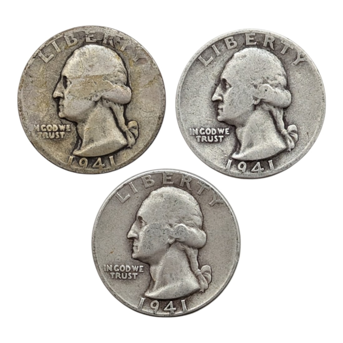 Lot of 3 Silver Washington Quarters - 1941 P/D/S (1 of 2)