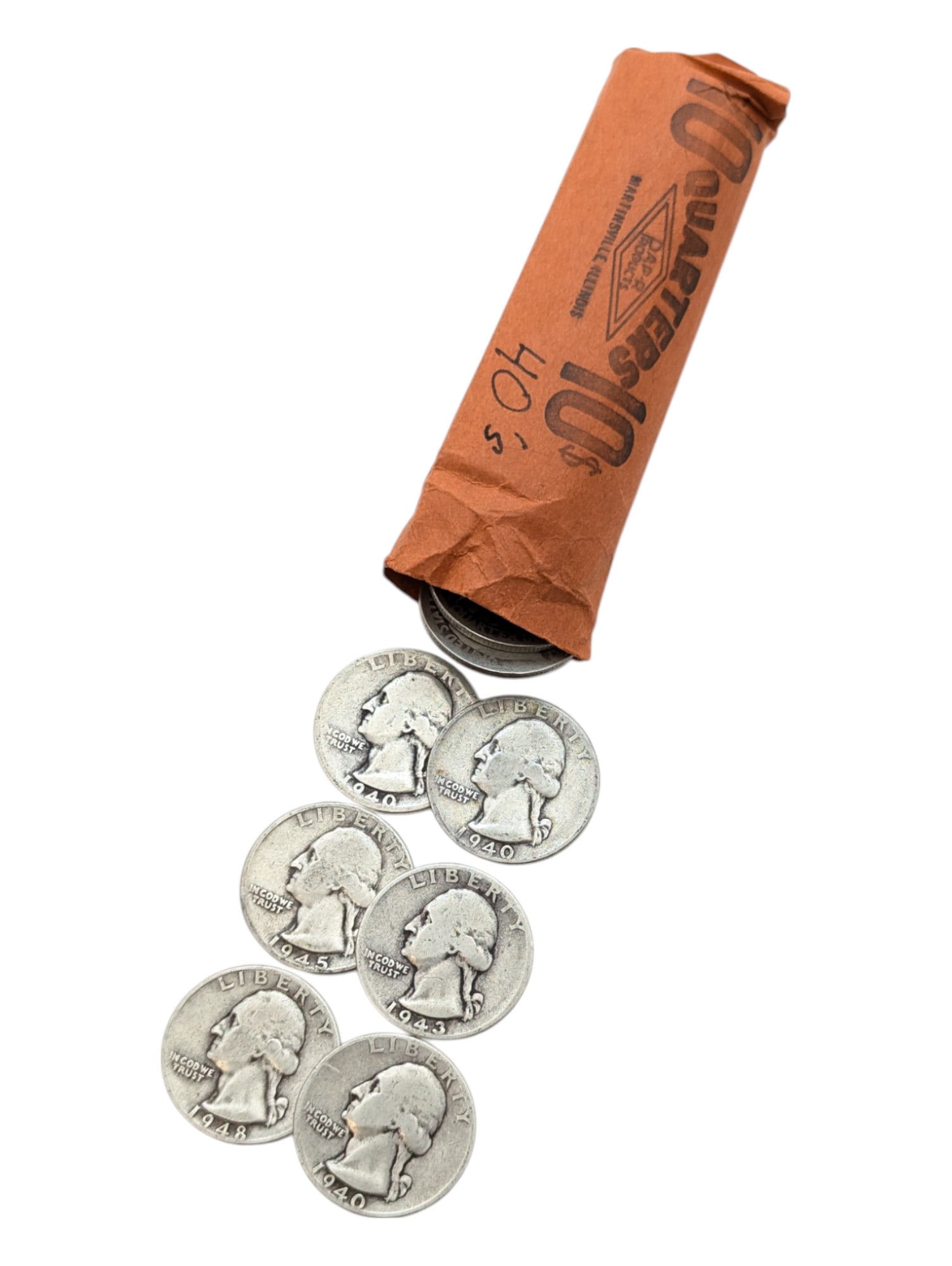 Roll of 40 Silver 1940s Washington Quarters (1 of 3)