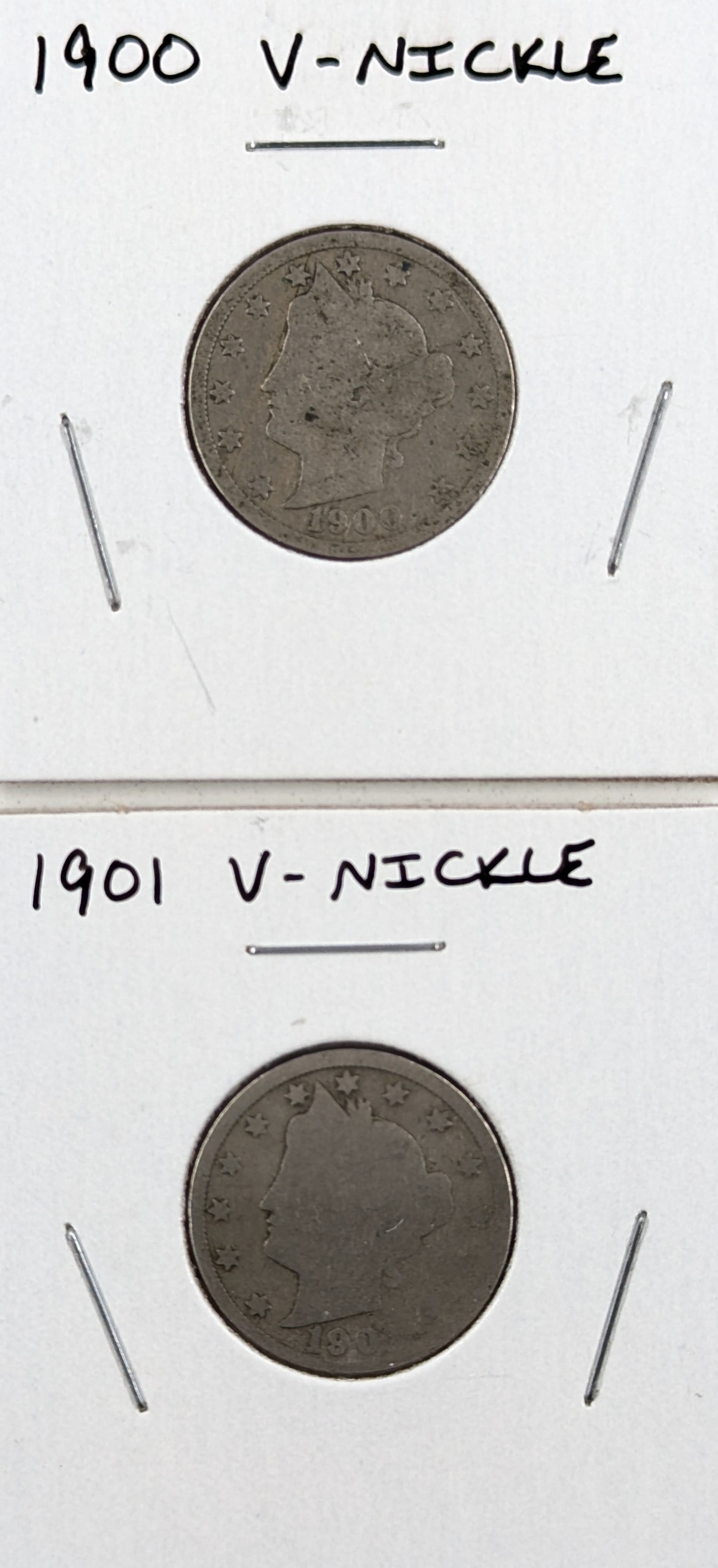 Lot of 2 Liberty V Nickels - 1900, 1901: Coin
