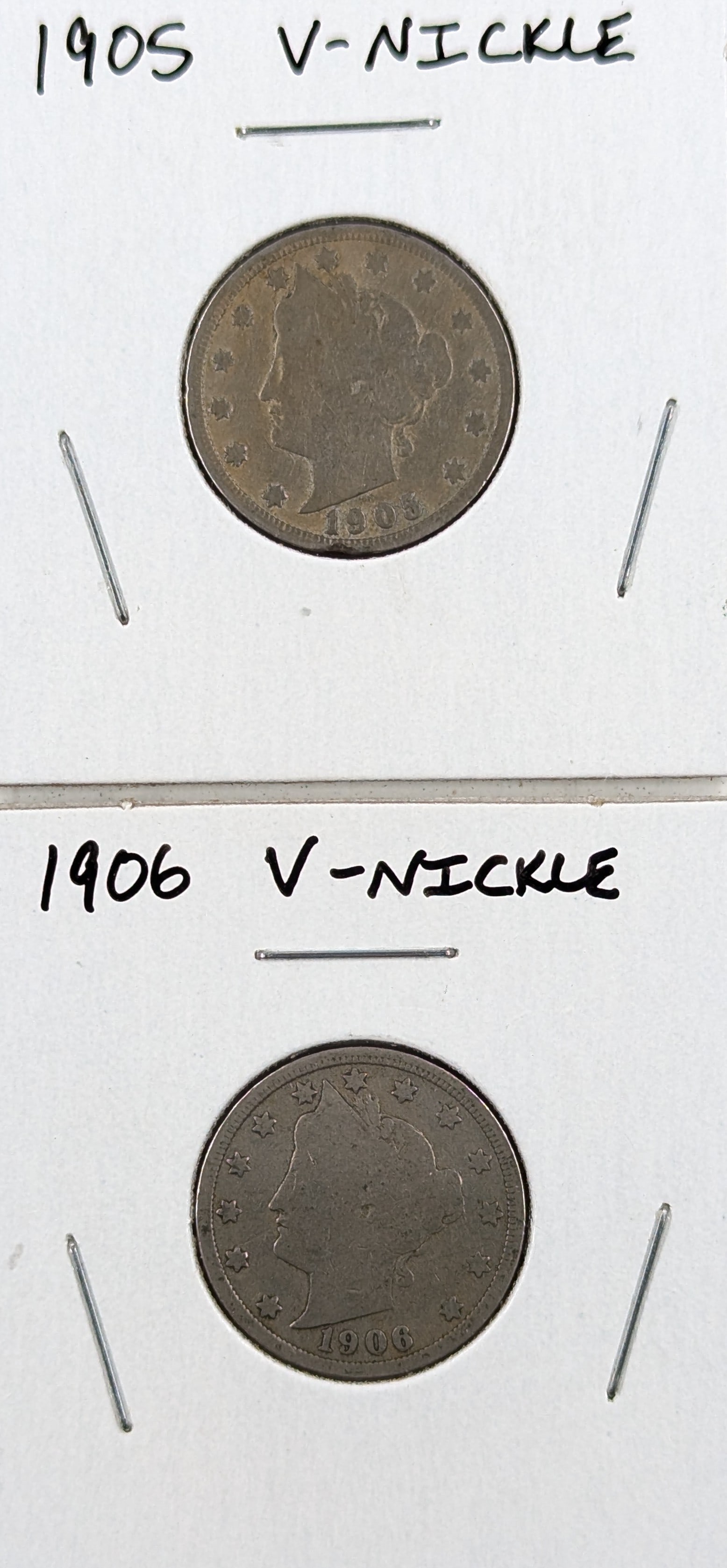 Lot of 2 Liberty V Nickels - 1905, 1906: Coin