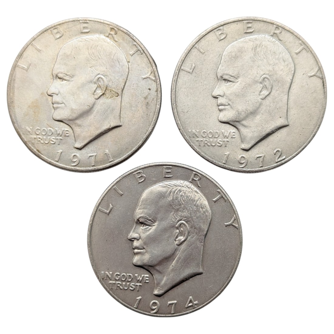 Lot of 3 Eisenhower "Ike" Dollars - 1971-1974: Coin
