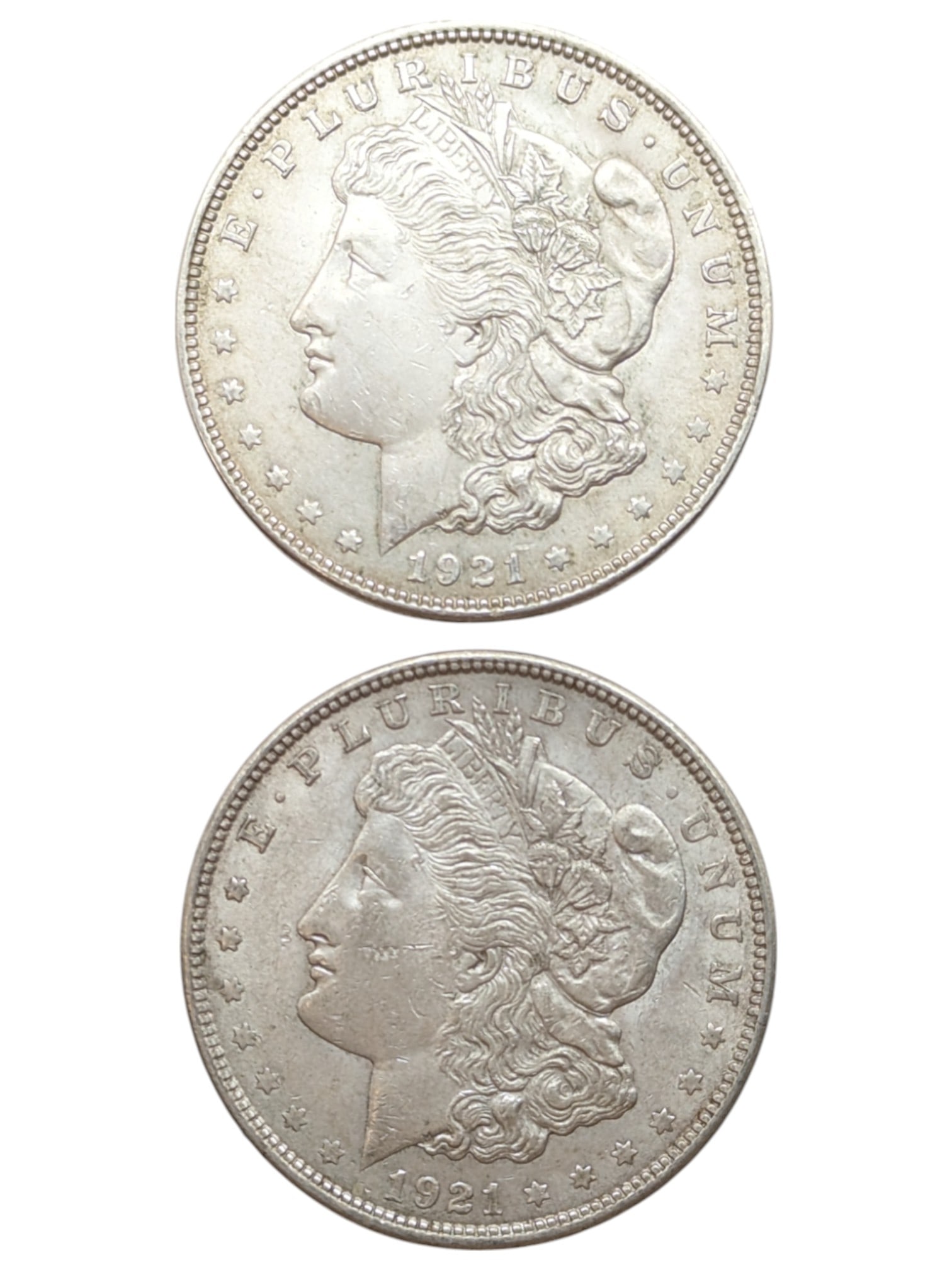 Lot of 2 Morgan Silver Dollars - Both 1921: Silver