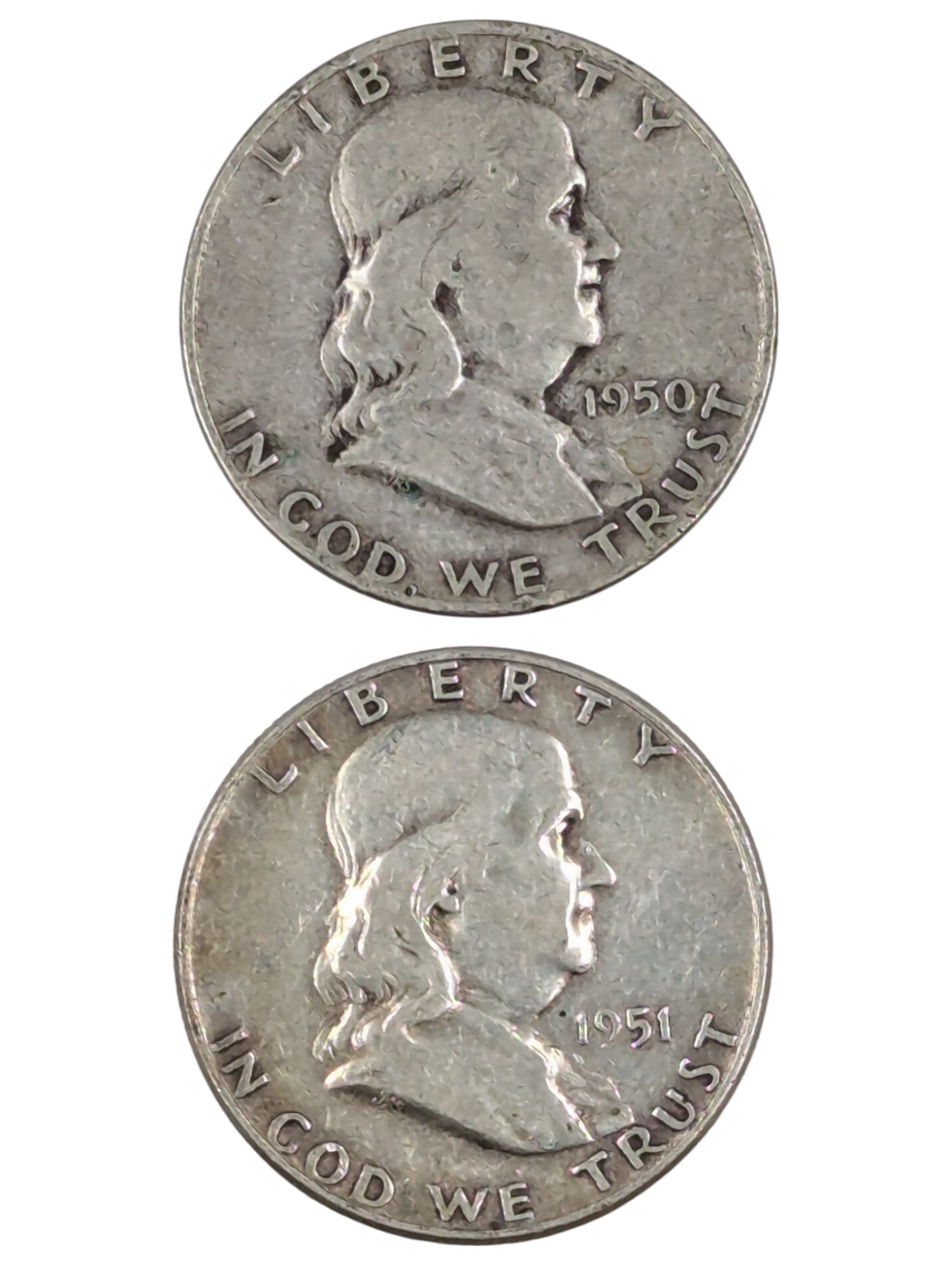 Lot of 2 Silver Franklin Half Dollars - 1950, 1951 (1 of 2)