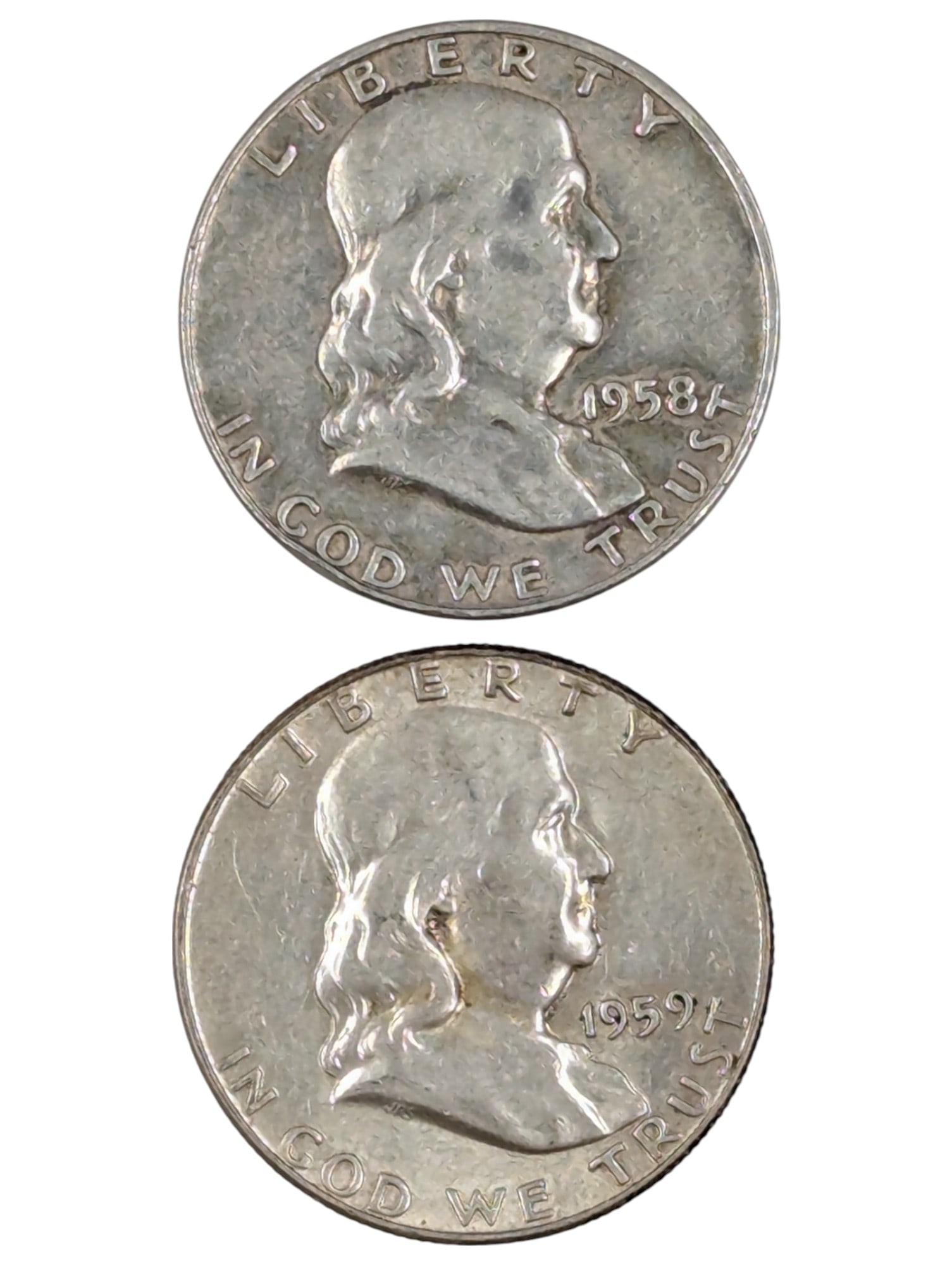 Lot of 2 Silver Franklin Half Dollars - 1958-D, 1959 (1 of 2)