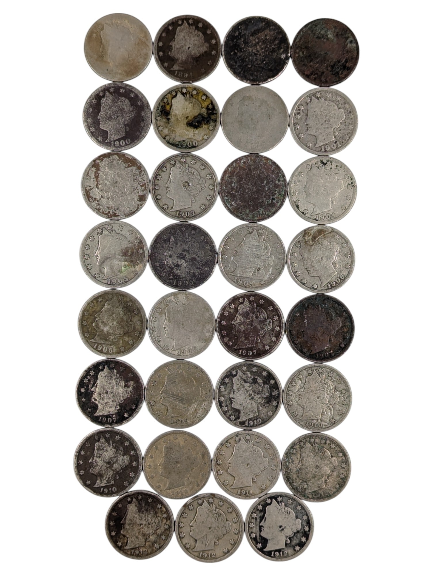 Lot of 31 Liberty V Nickels - 1894-1912: Cull, Heavily Circulated