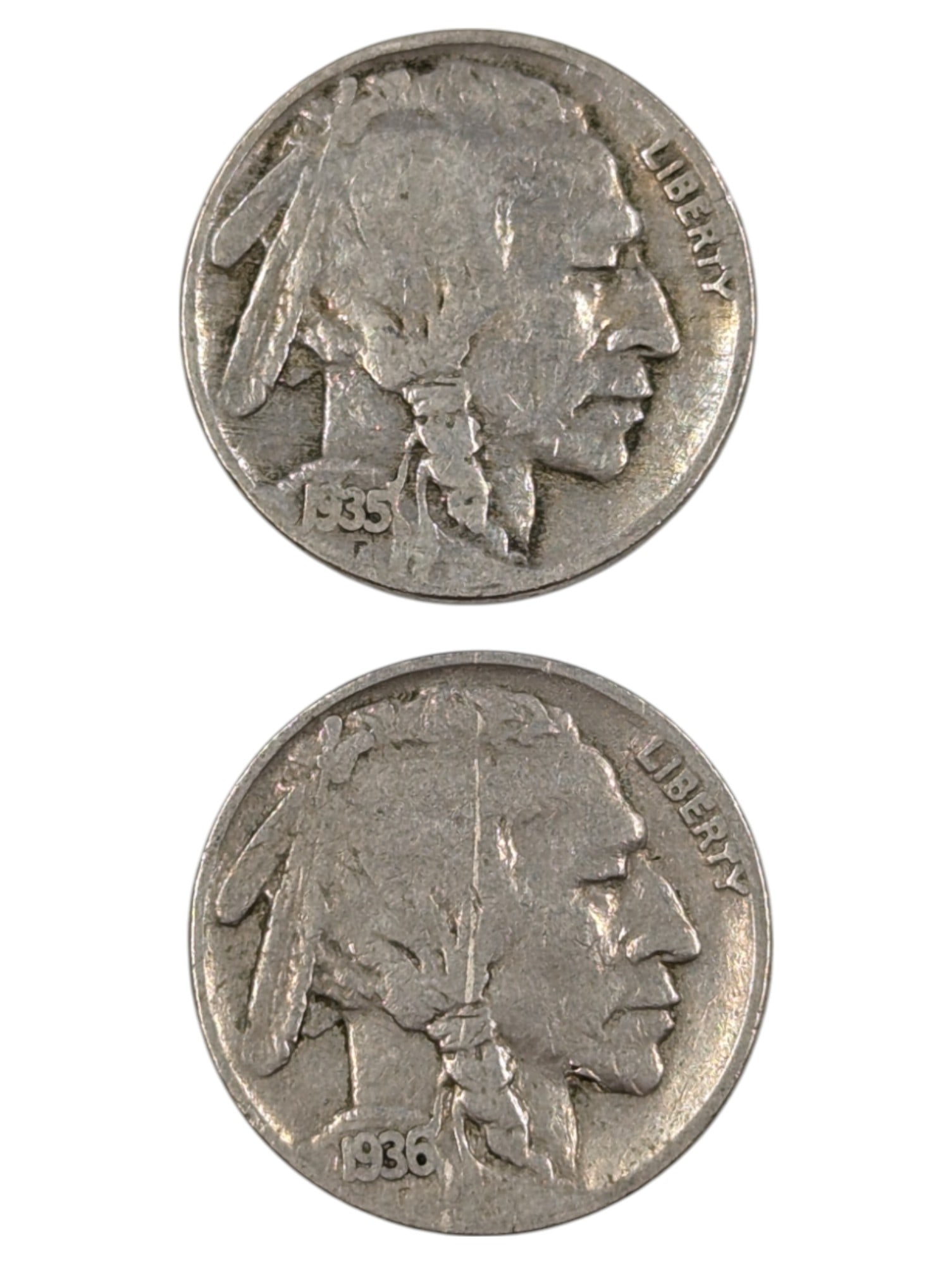 Lot of 2 Buffalo Head Nickels - 1935, 1936: Coin