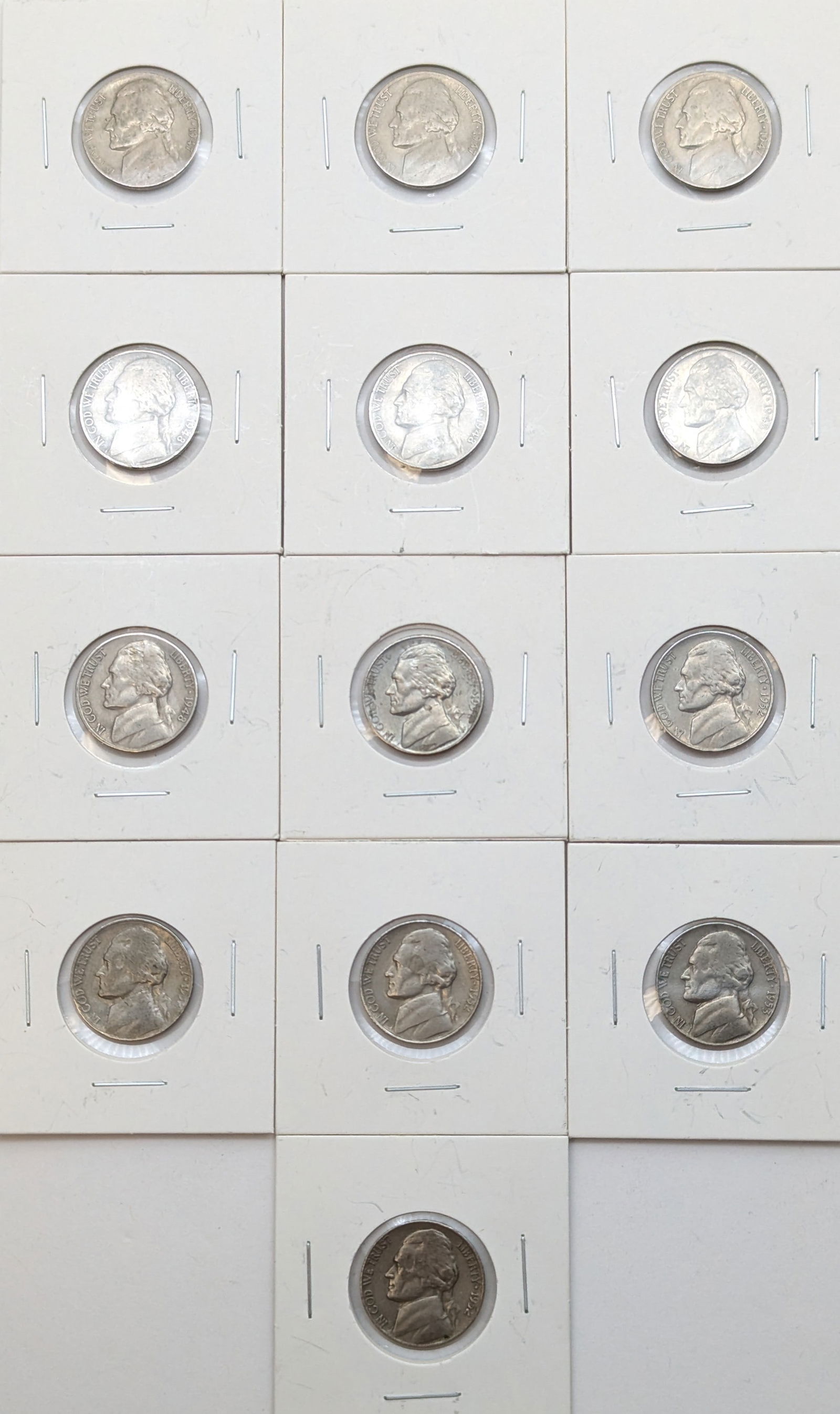 Lot of 13 Jefferson Nickels - 1947-1952 (1 of 2)