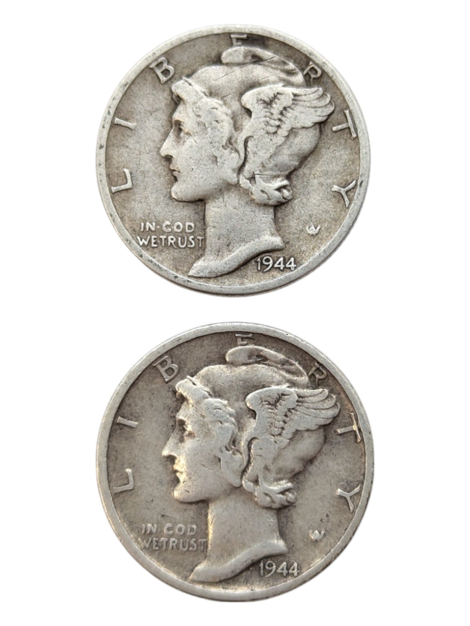 Lot of 2 Silver Mercury Dimes - 1944, 1944-D (1 of 2)