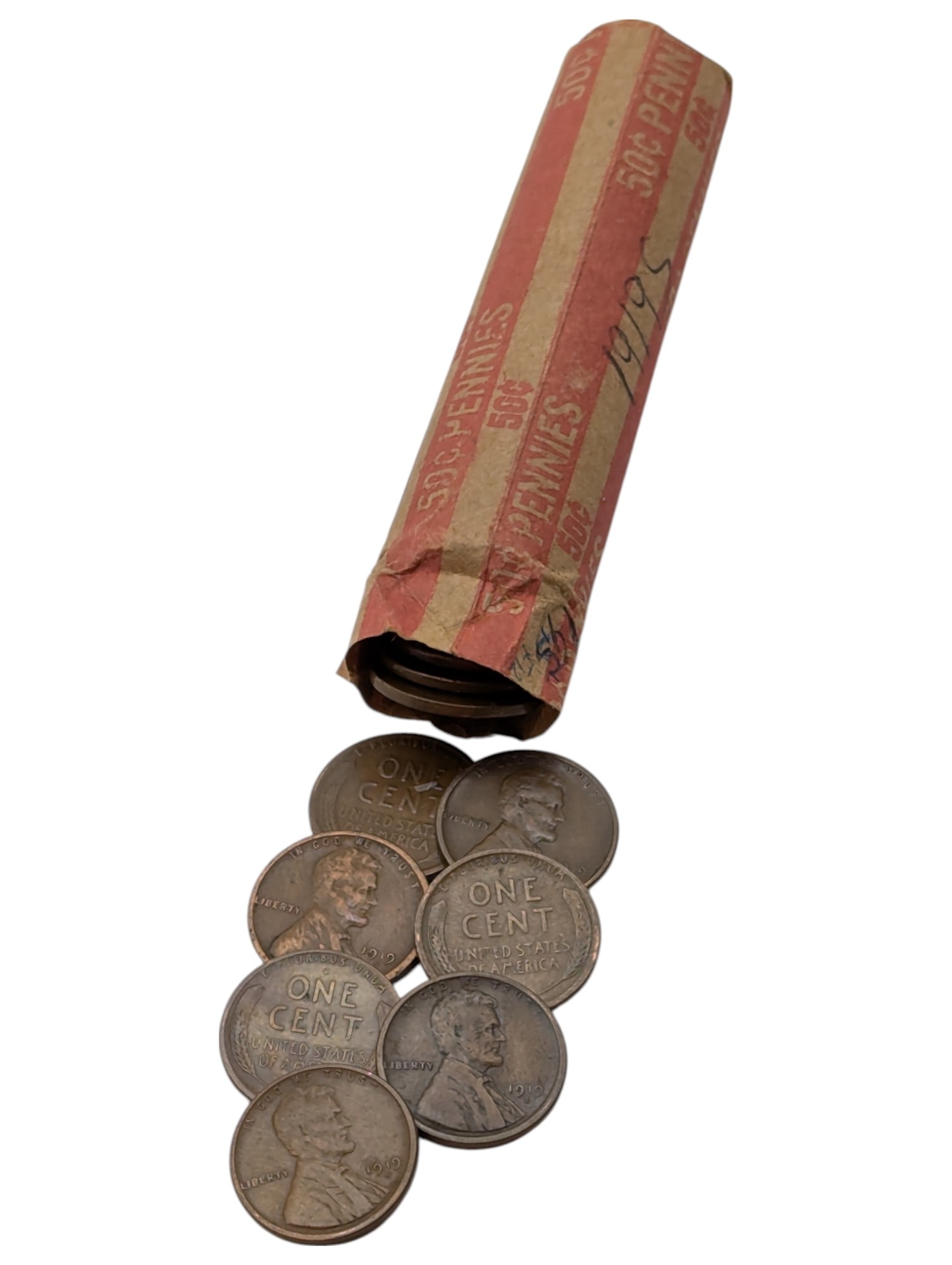 Roll of 50 - 1919-S Lincoln Wheat Cents: Coin