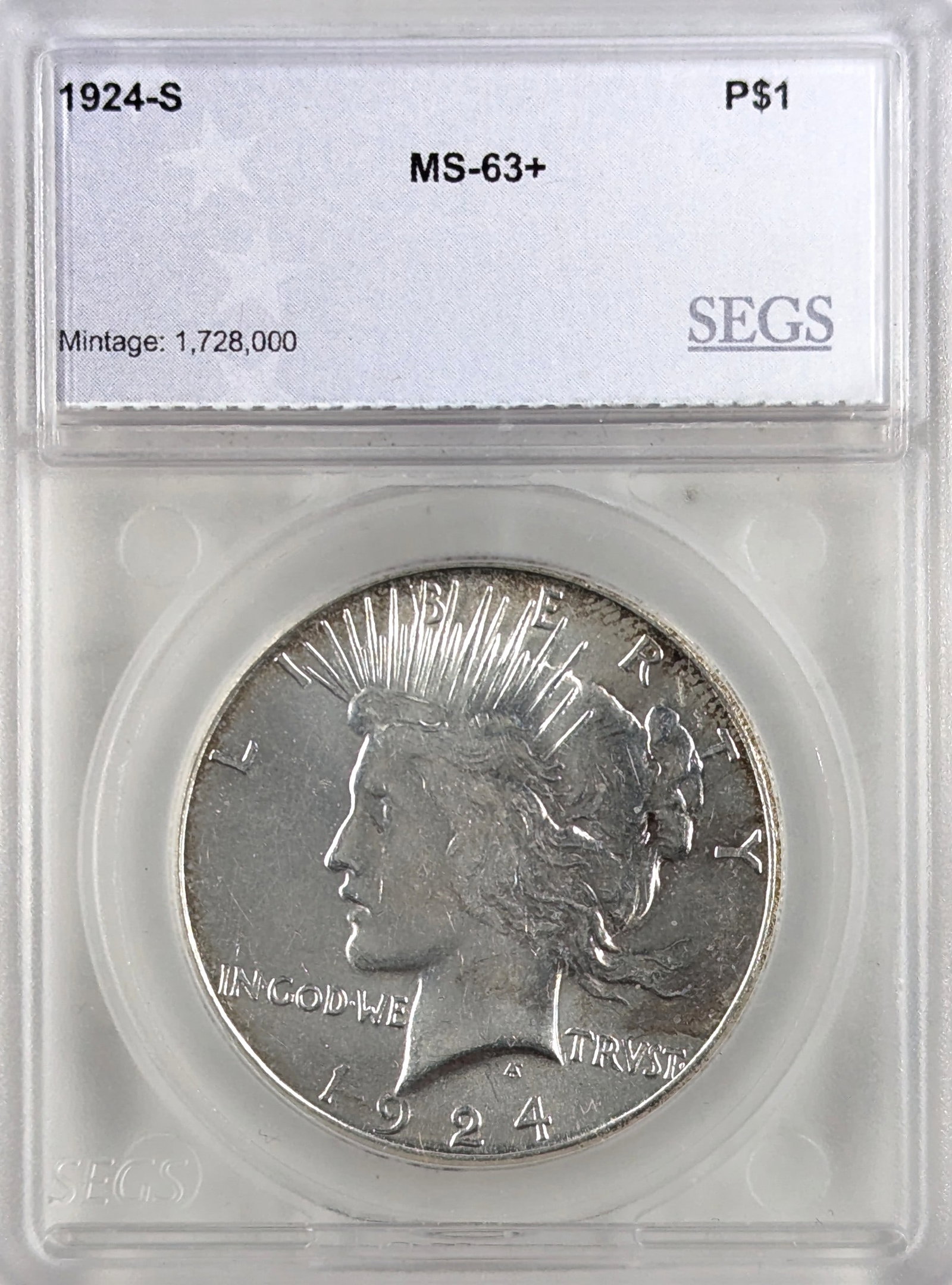 SEGS 1924-S MS63 Silver Peace Dollar: Silver