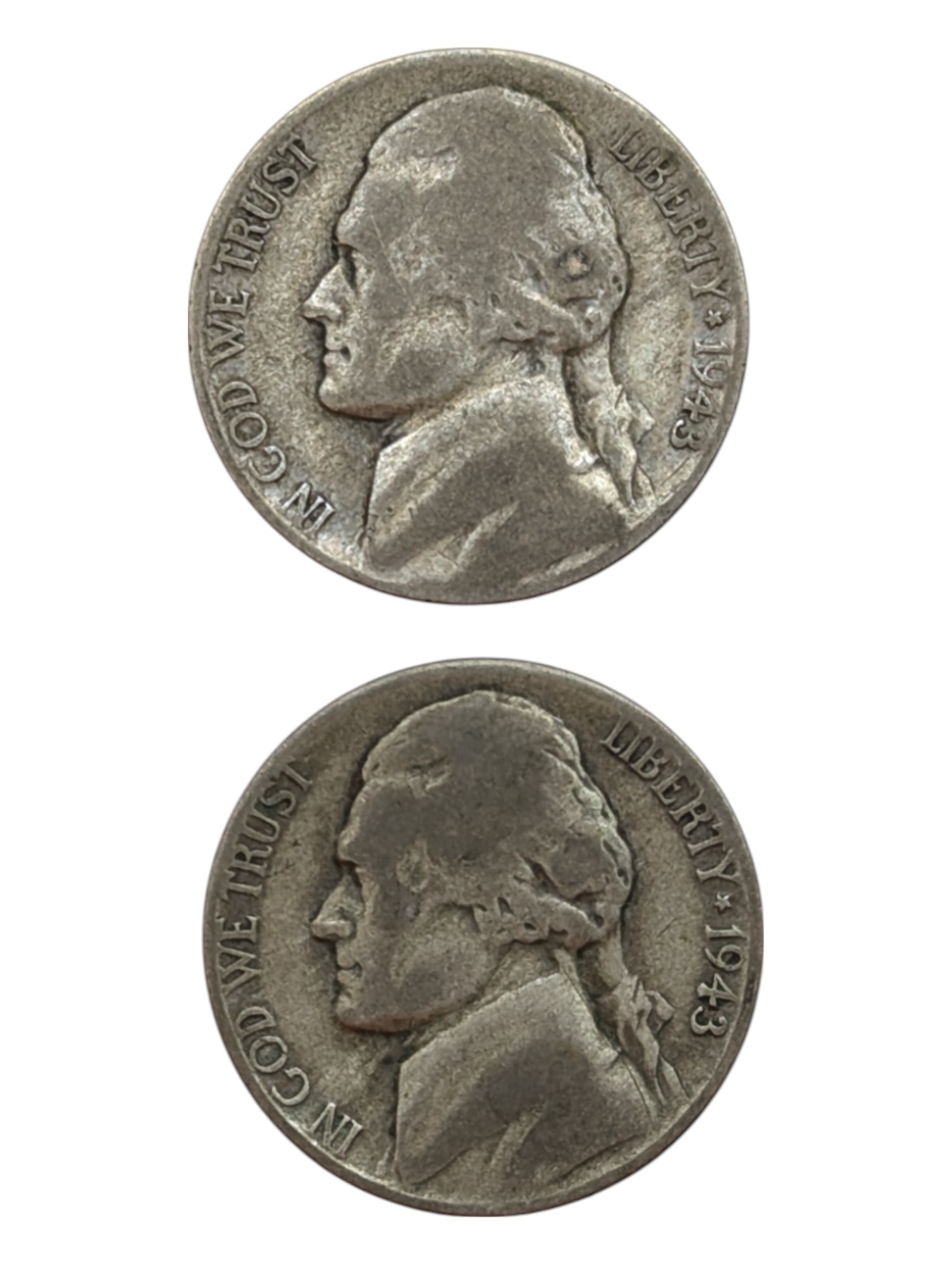 Lot of 2- 1943 Silver War Nickels (1 of 2)