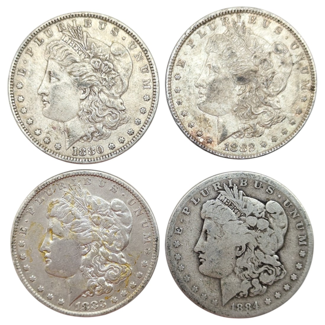 Lot of 4 Morgan Silver Dollars - 1880-1884: Silver