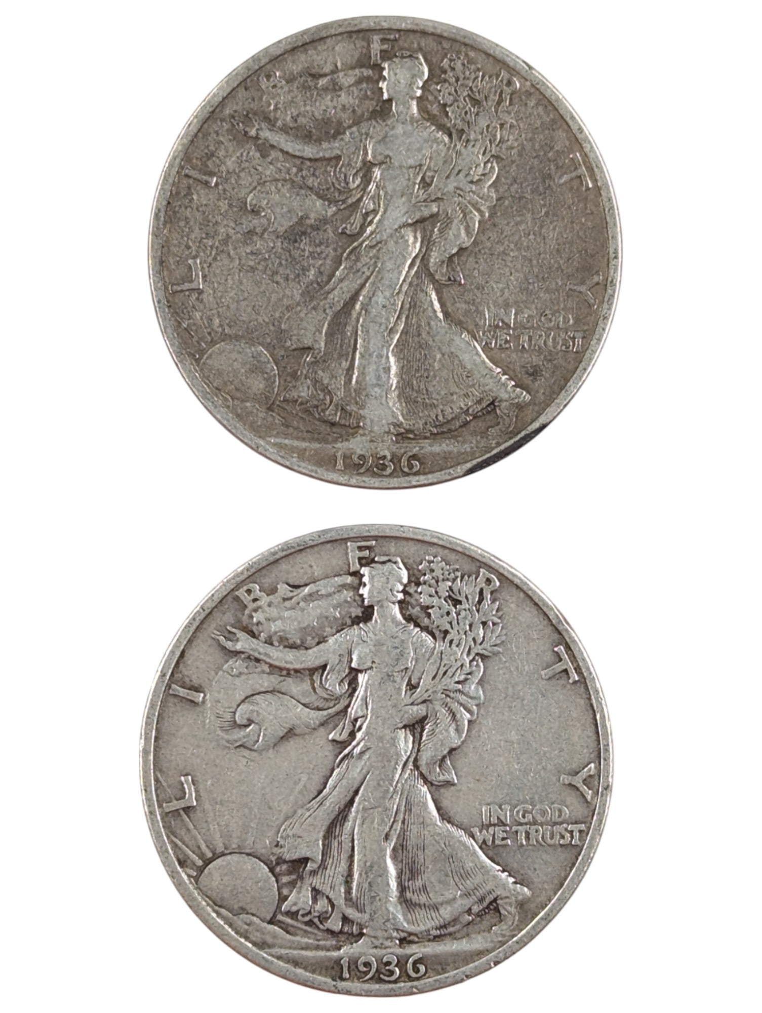 Lot of 2 Silver 1936 P/S  Walking Liberty Half Dollars (1 of 2)