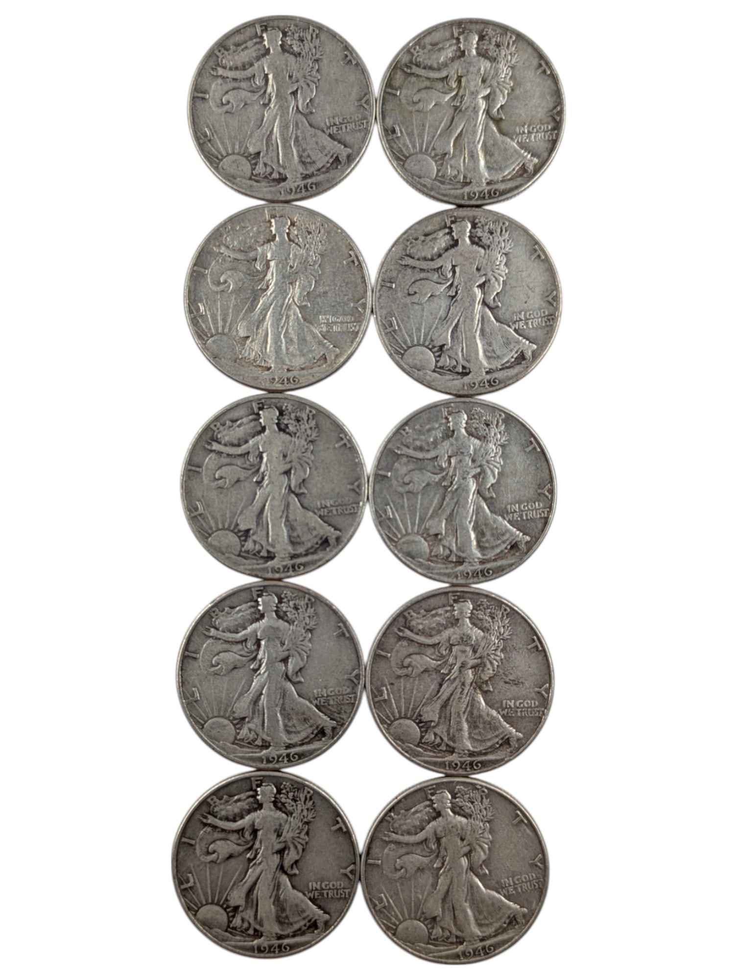 Lot of 10 Silver 1946 Walking Liberty Half Dollars (1 of 2)