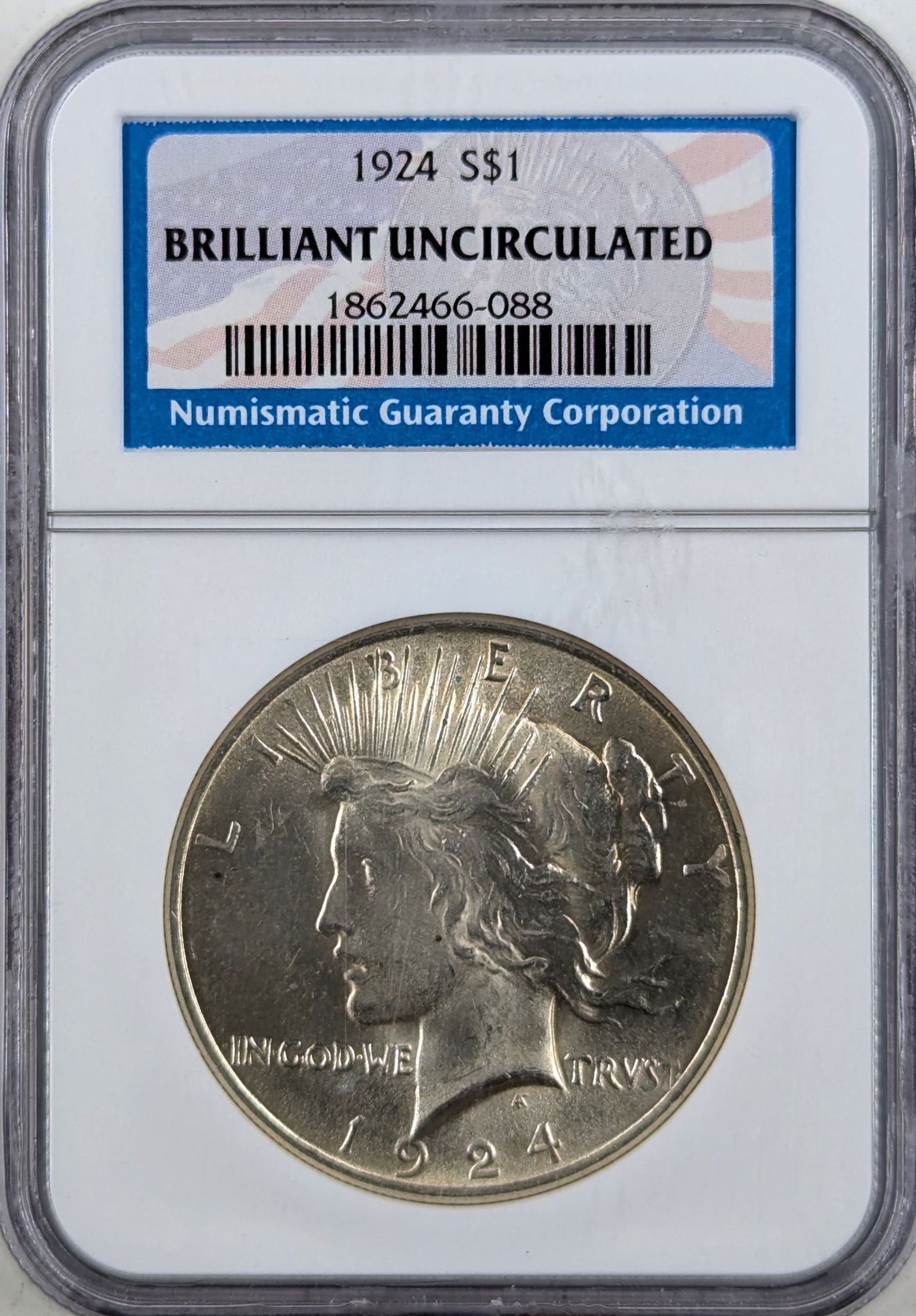 NGC 1924 American Silver Eagle Dollar - BU (1 of 2)