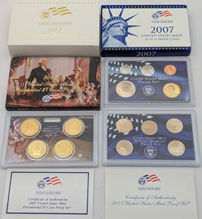 2007 US Mint Proof Set & Presidential Dollars w/ COAs: Coin