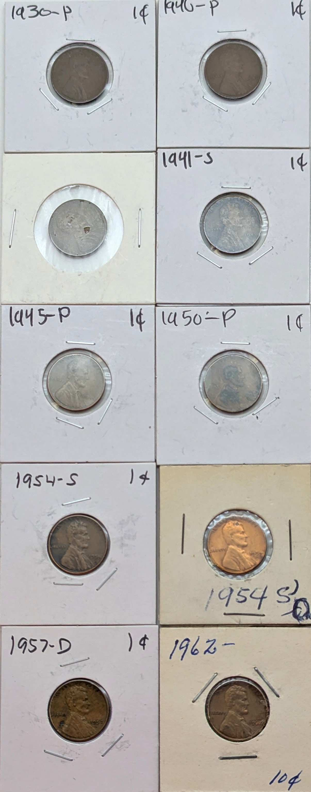 Lot of 10 Lincoln Wheat & Lincoln Cents - 1930-1962: Coin