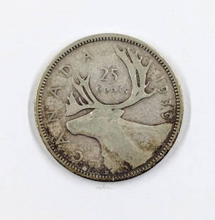 1939 Canada 25 Cents Coin Featuring King George VI: _