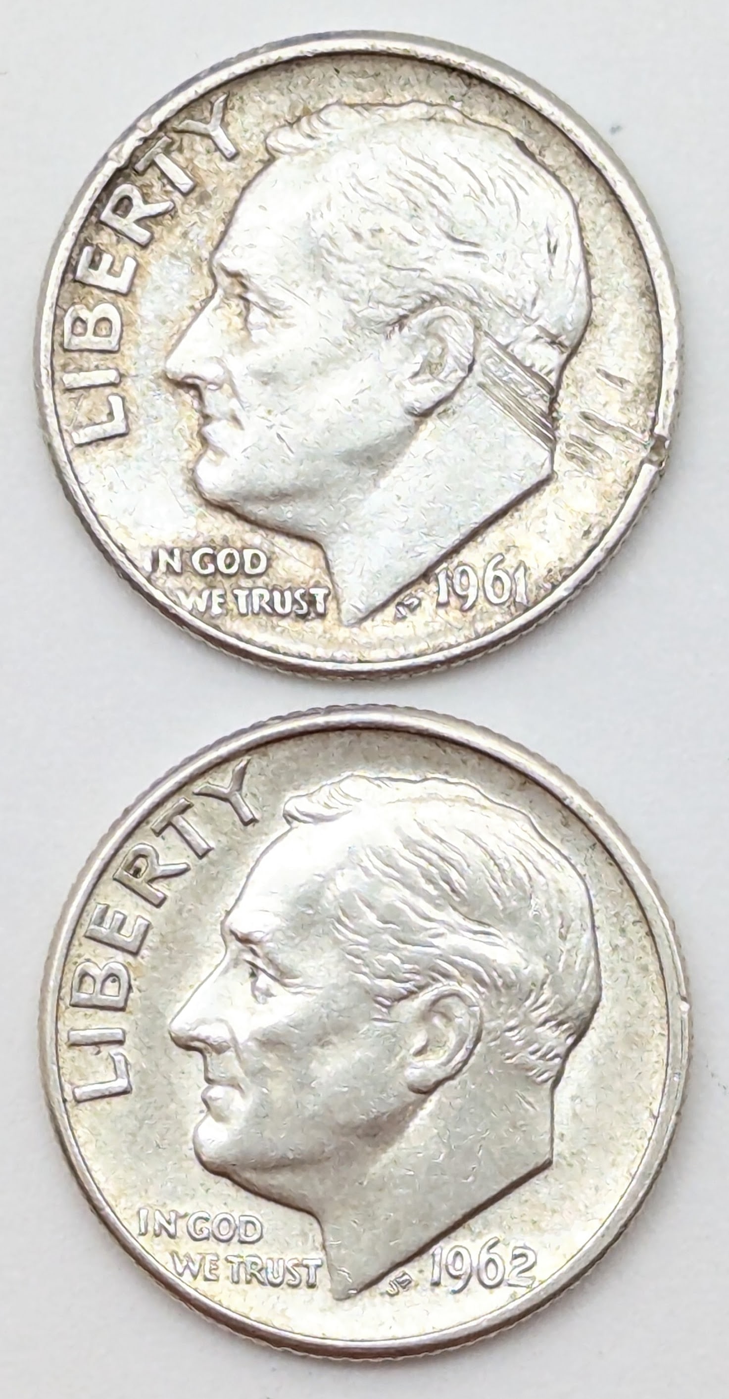 Lot of 2 Silver Roosevelt Dimes - 1961-D, 1962-D (1 of 2)