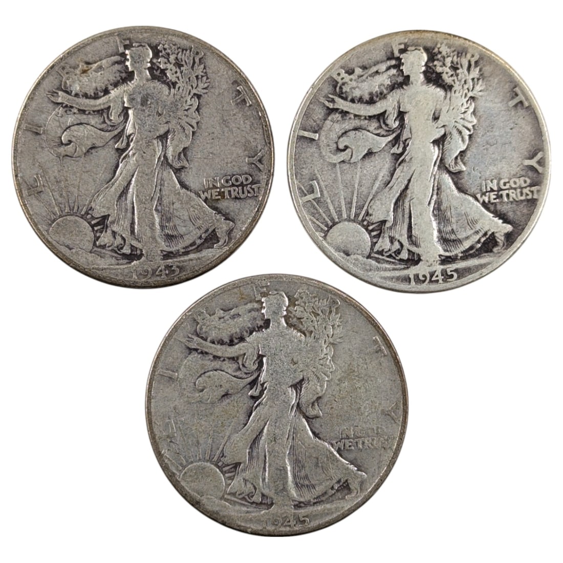 Lot of 3 Silver Walking Liberty Half Dollars - 1943, 1945(2) (1 of 2)