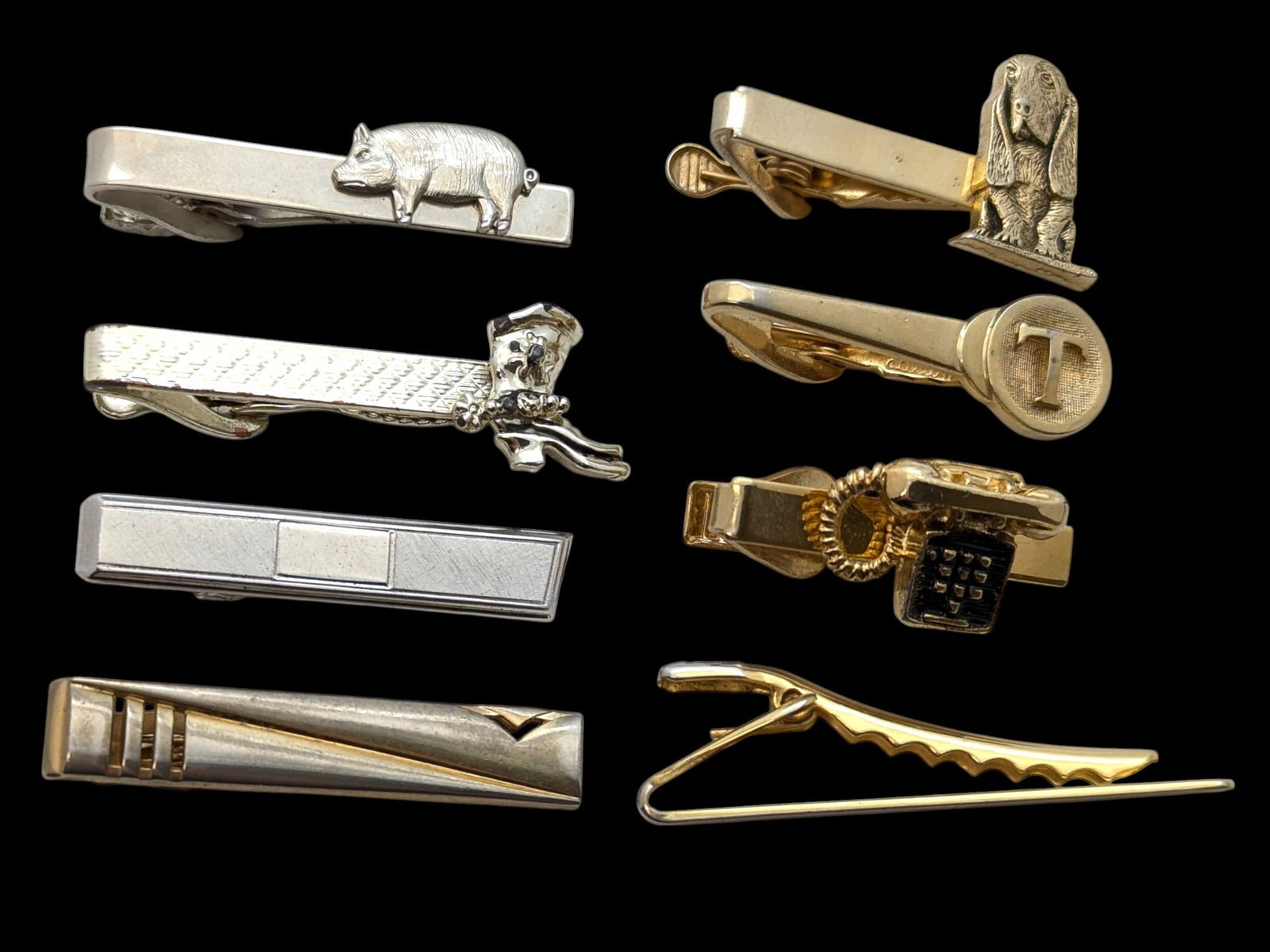 Lot of 8 Vintage Men's Tie Clips - Swank, Foster, Shields, etc. (1 of 6)