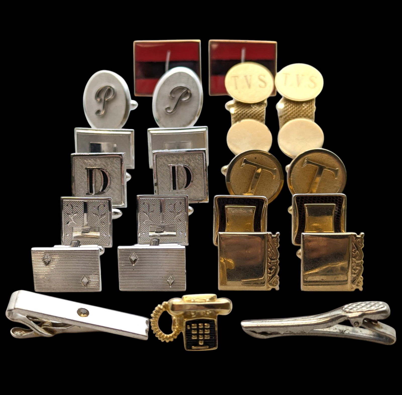 Lot of 14 Men's Accessories - Tie Clips & Cufflinks - Lots of Swank brand (1 of 9)