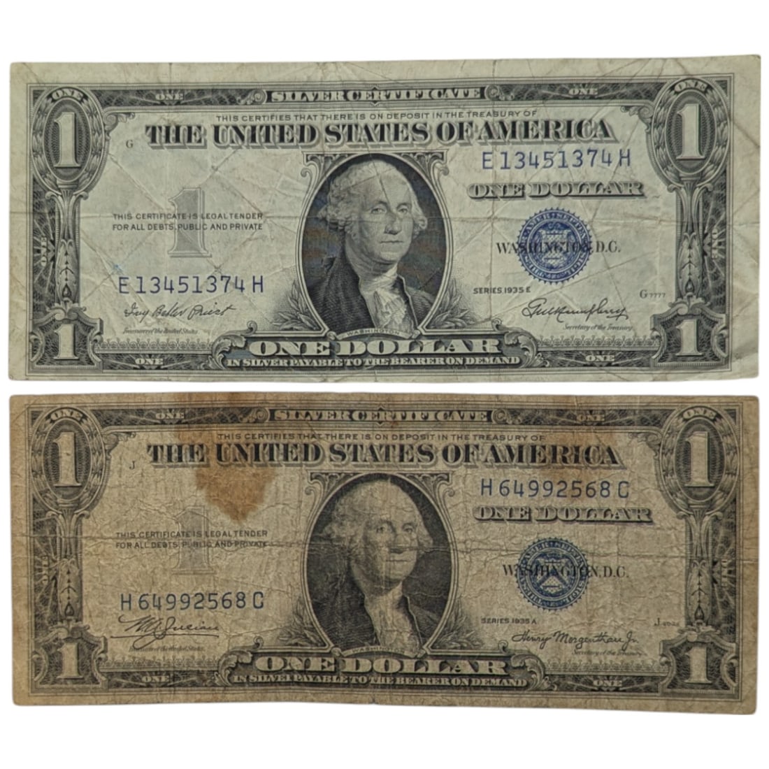 Lot of 2 - 1935 A/E $1 Notes - Silver Certificates (1 of 2)