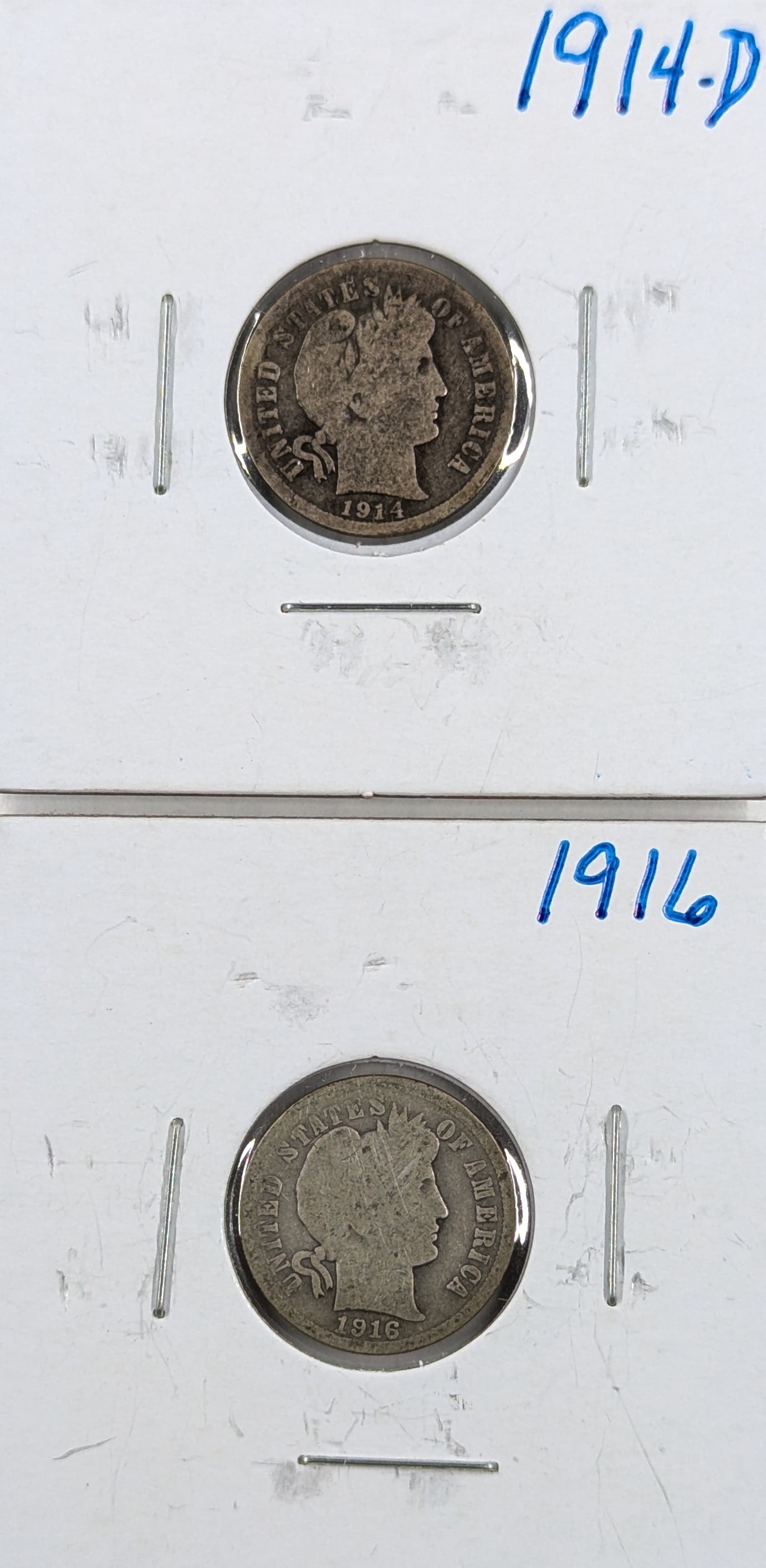 Lot of 2 Silver Barber Dimes - 1914-D, 1916 (1 of 2)