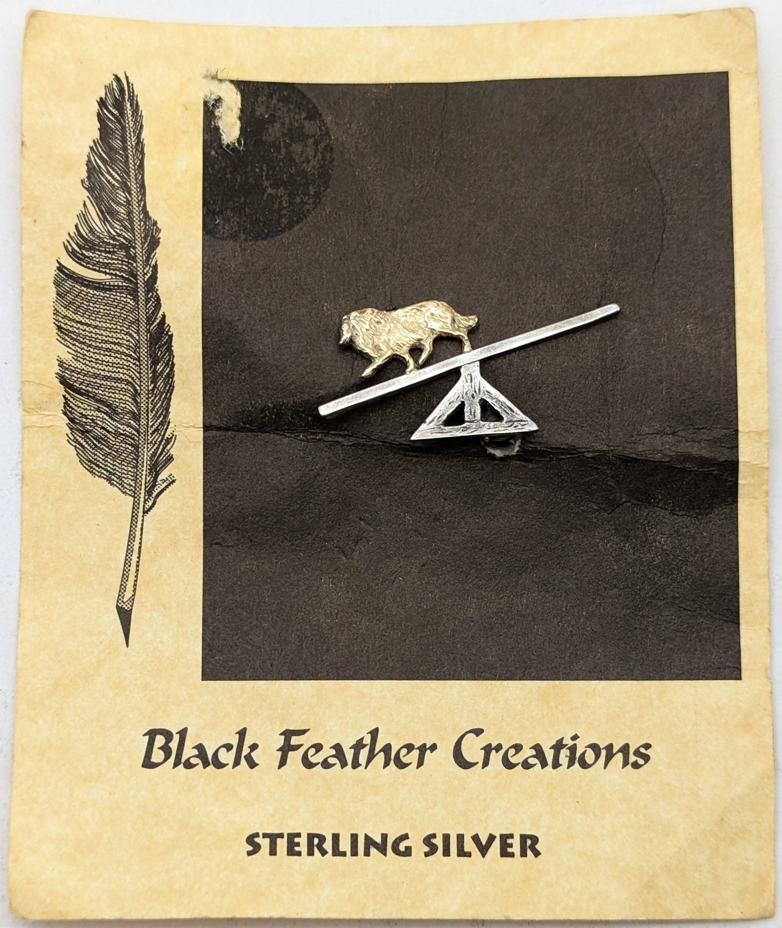 Sterling Silver Black Feather Creations Dog Brooch - NWB: Jewelry