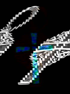 Sterling Silver Opal Inlay Cross Pendant: Jewelry