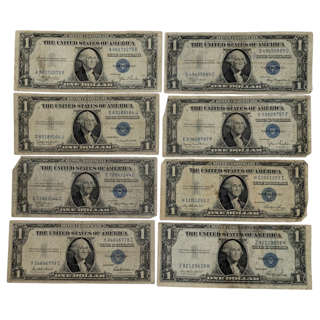 Lot of 8 - 1935 $1 Notes - Silver Certificates (1 of 2)