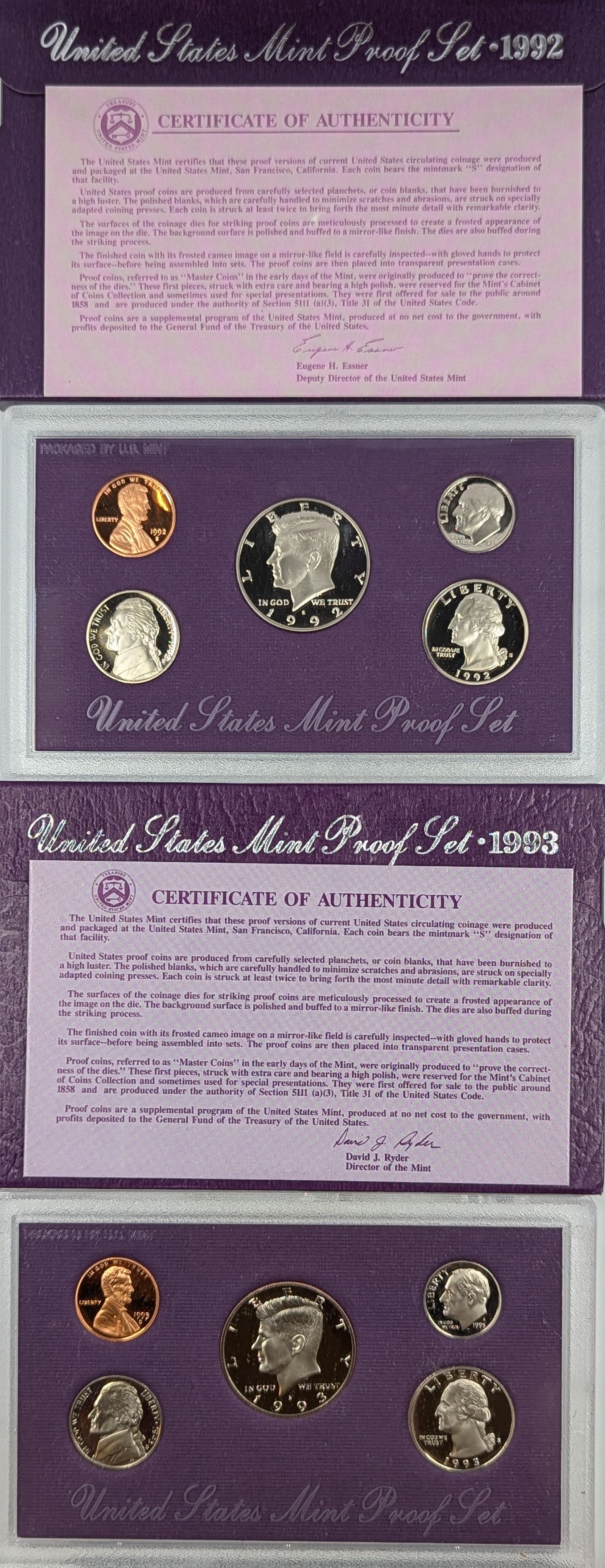 Lot of 2 US Mint Proof Sets 1992 and 1993 (1 of 2)