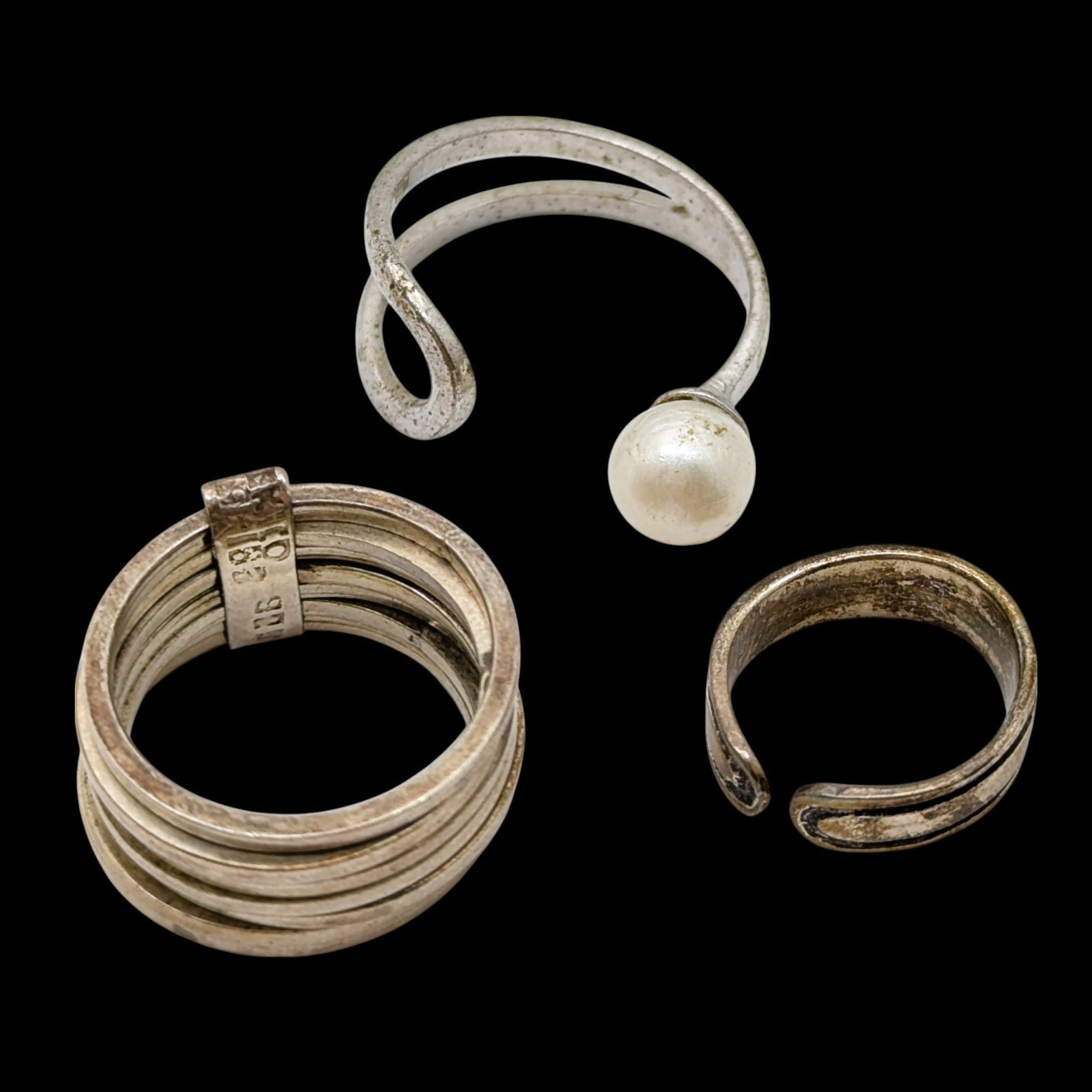 Lot of 3 Sterling Silver Rings: Various Sizes