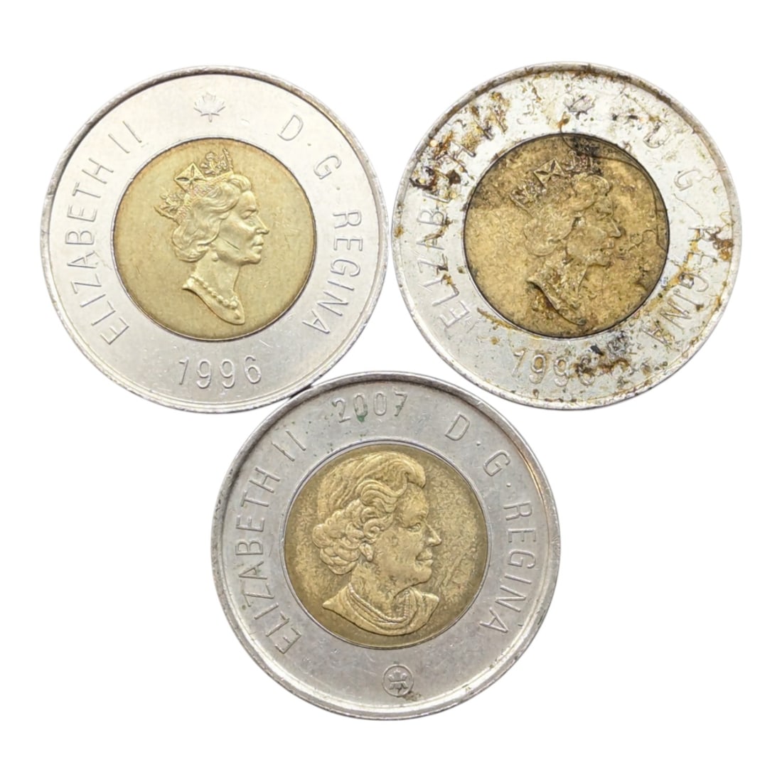 Lot of 3 Canada $2 Coins - 1996(2) & 2007: _