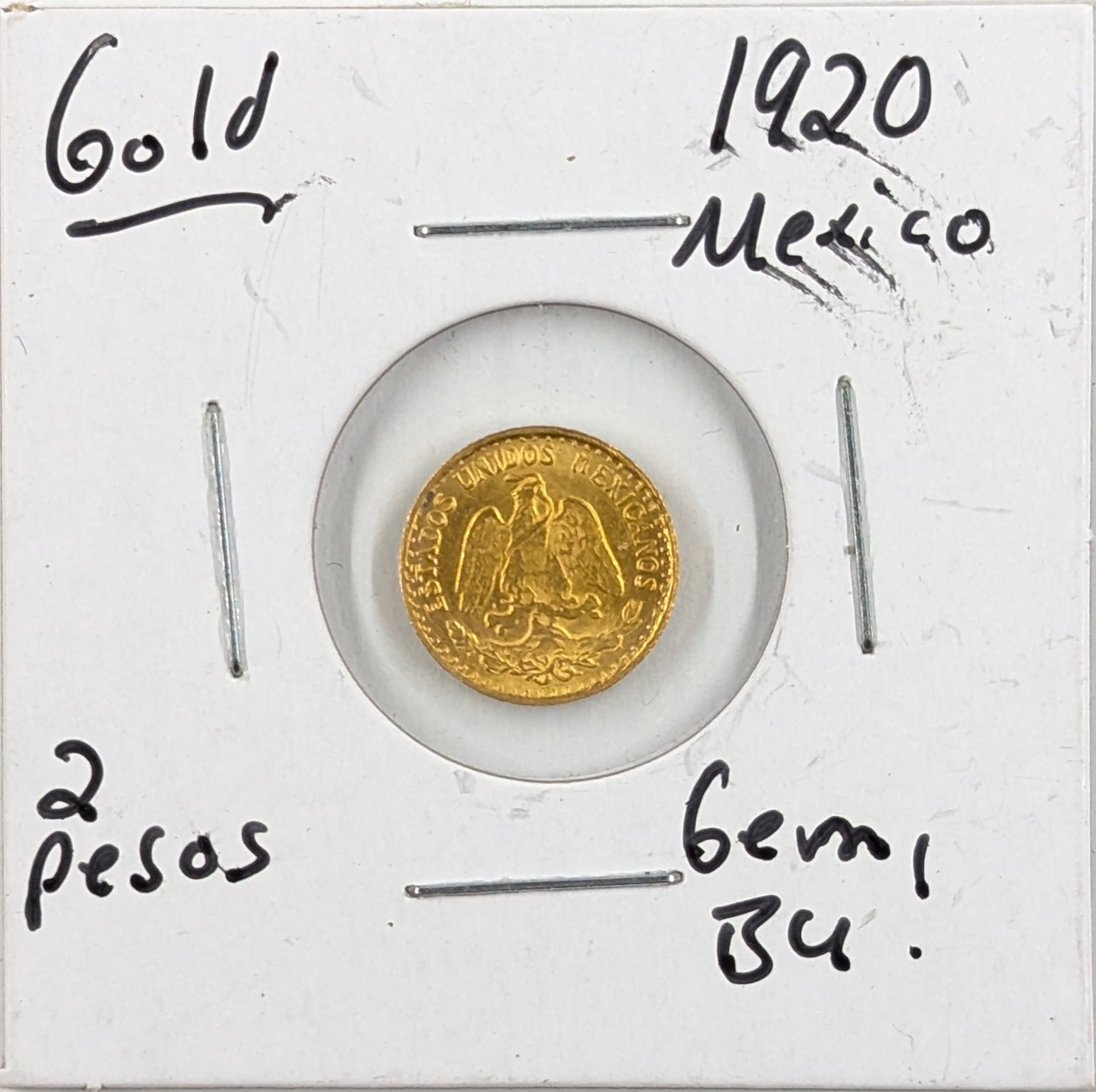 FEATURE 1920 Gold Mexico 2 Dos Pesos: Appears Uncirculated, Great Condition