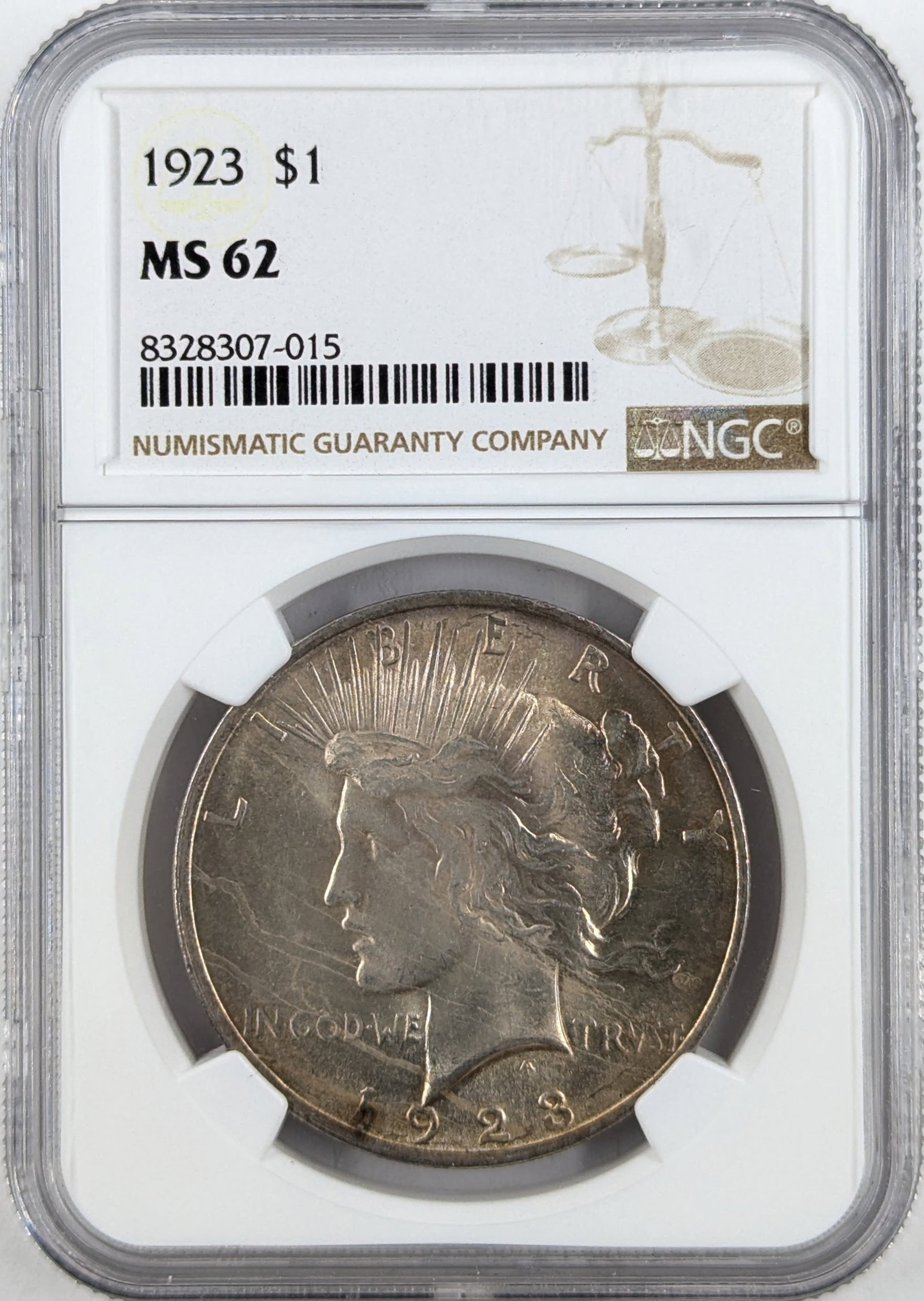 NGC 1923 MS62 Silver Peace Dollar: Silver