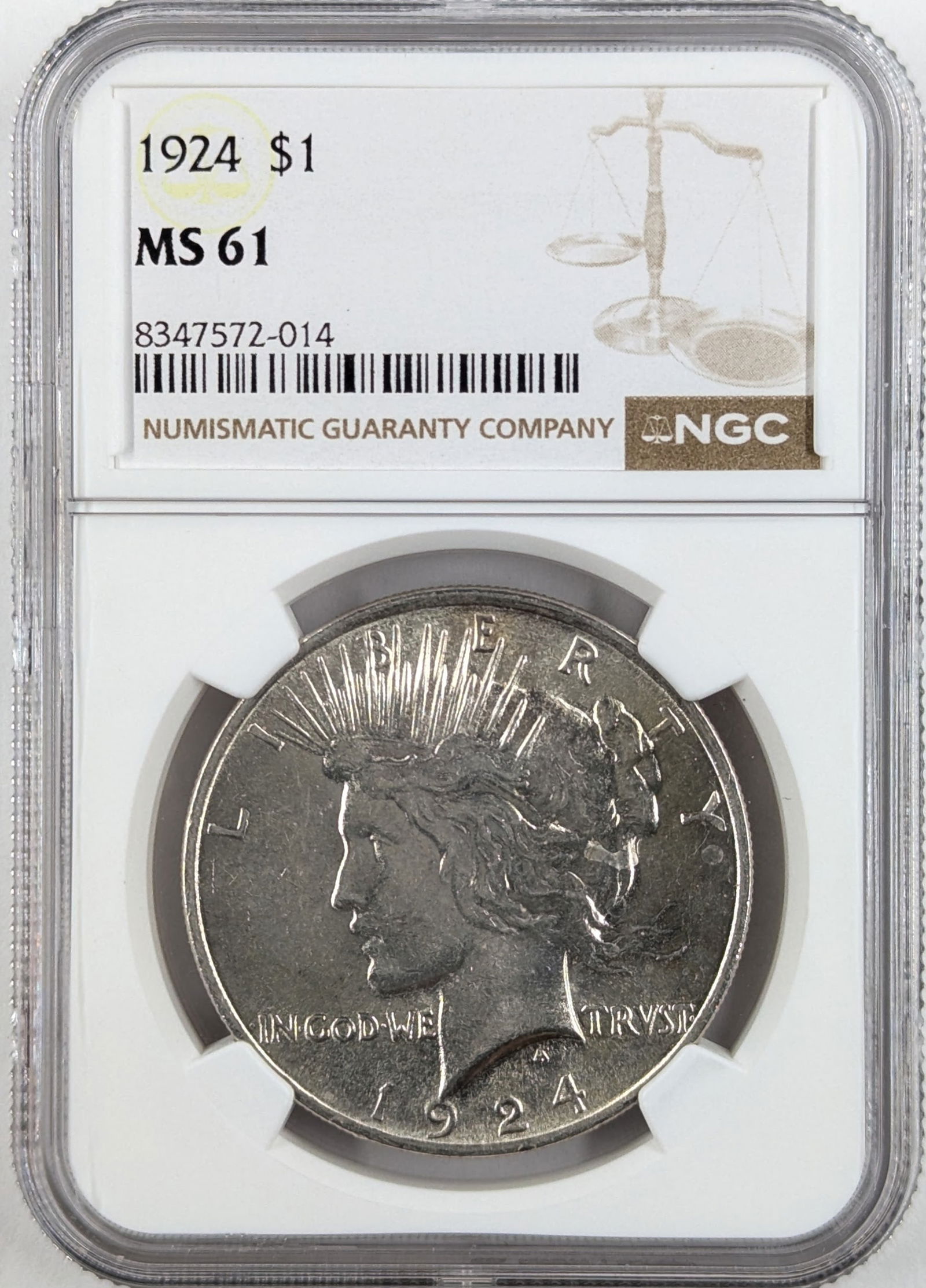 NGC 1924 MS61 Silver Peace Dollar (1 of 2)