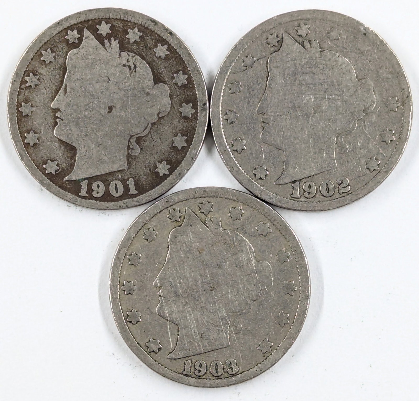 Lot of 3 Liberty V Nickels - 1901, 1902,1903: Coin