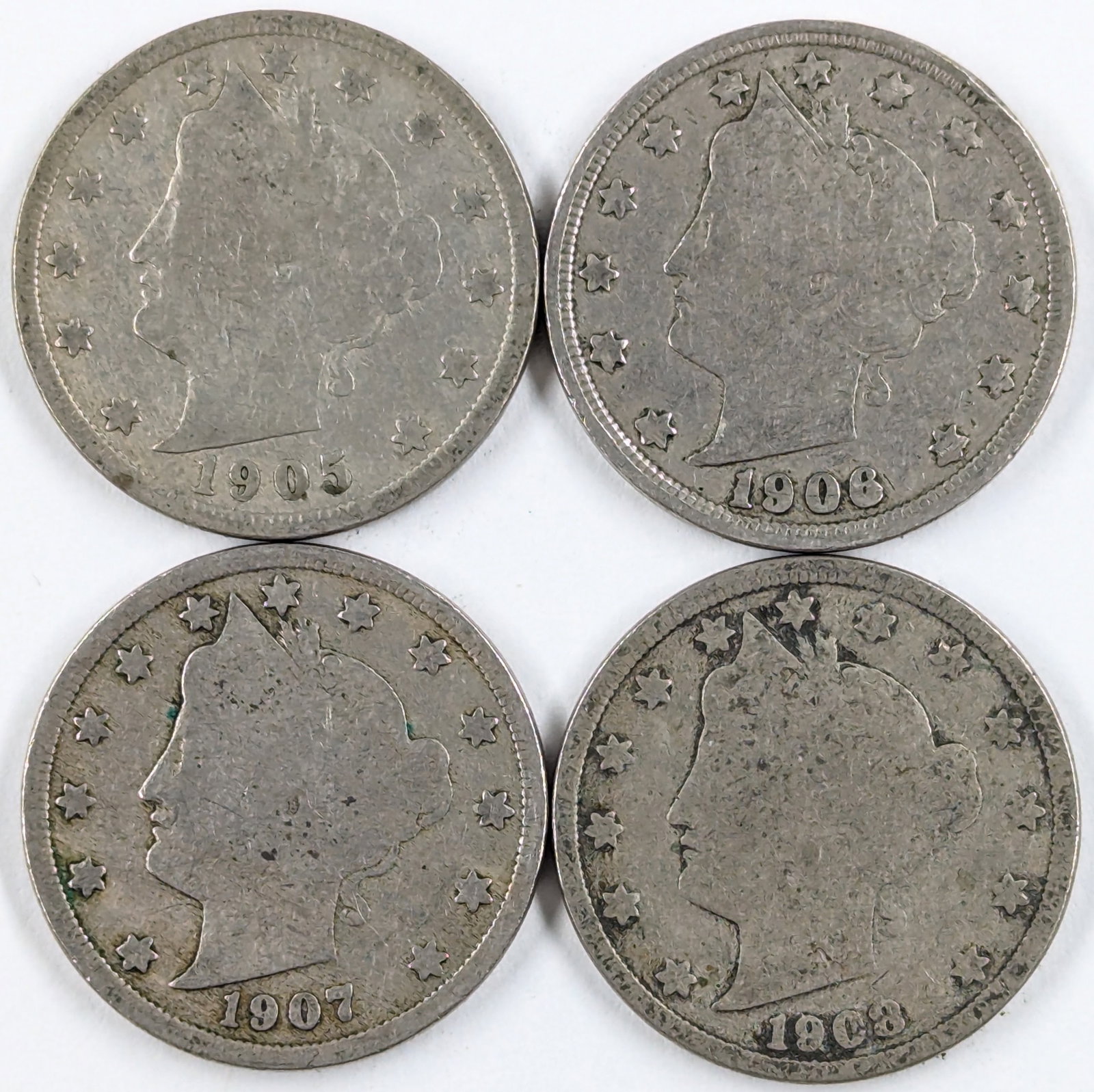 Lot of 4 Liverty V Nickels - 1905-1908: Coin