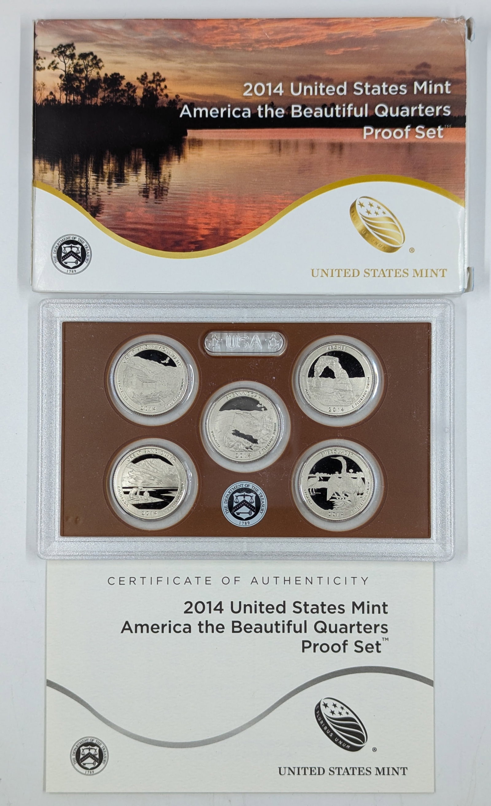 2014 US Mint America the Beautiful Quarters Proof Set with COA: Coin