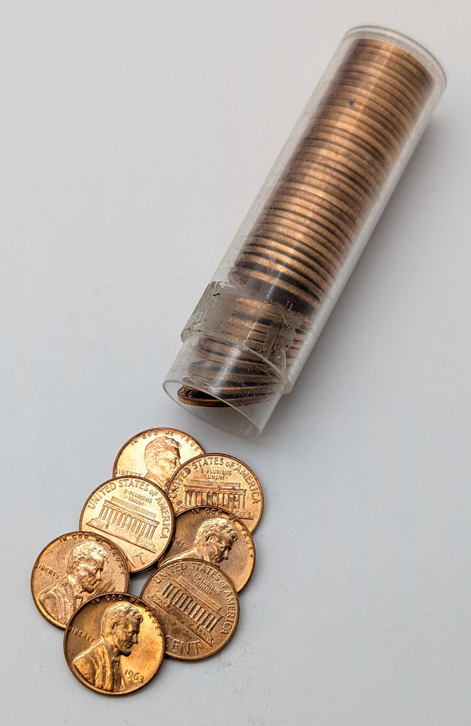 Tube of 50 1963-D Lincoln Cents- BU: Coin