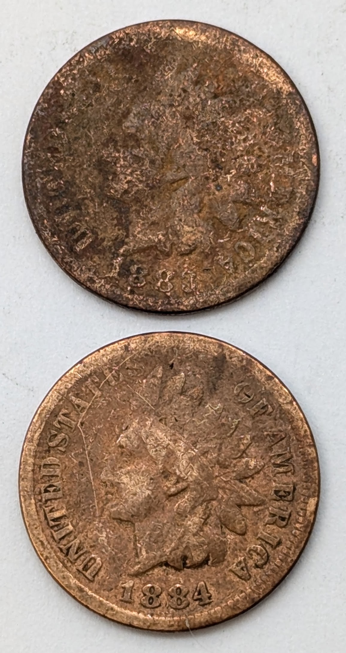 Lot of 2 Indian Head Cents - 1883.1884: Coin