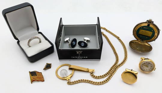 Lot of Men's Accessories - Cufflinks, Pocket Watch, Chain, etx.: Jewelry